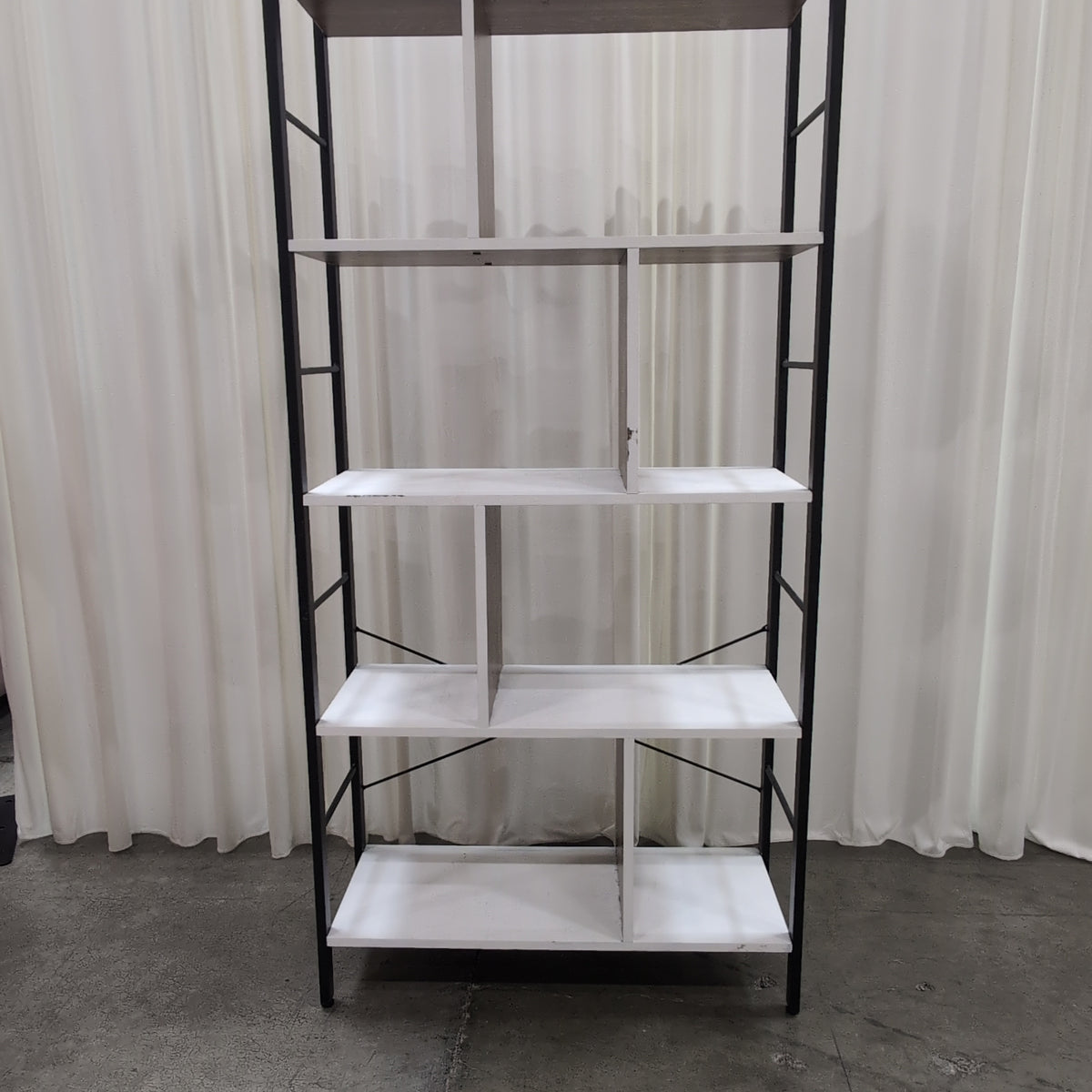 Geometric Black Metal Five-Tier Bookcase with White Shelves