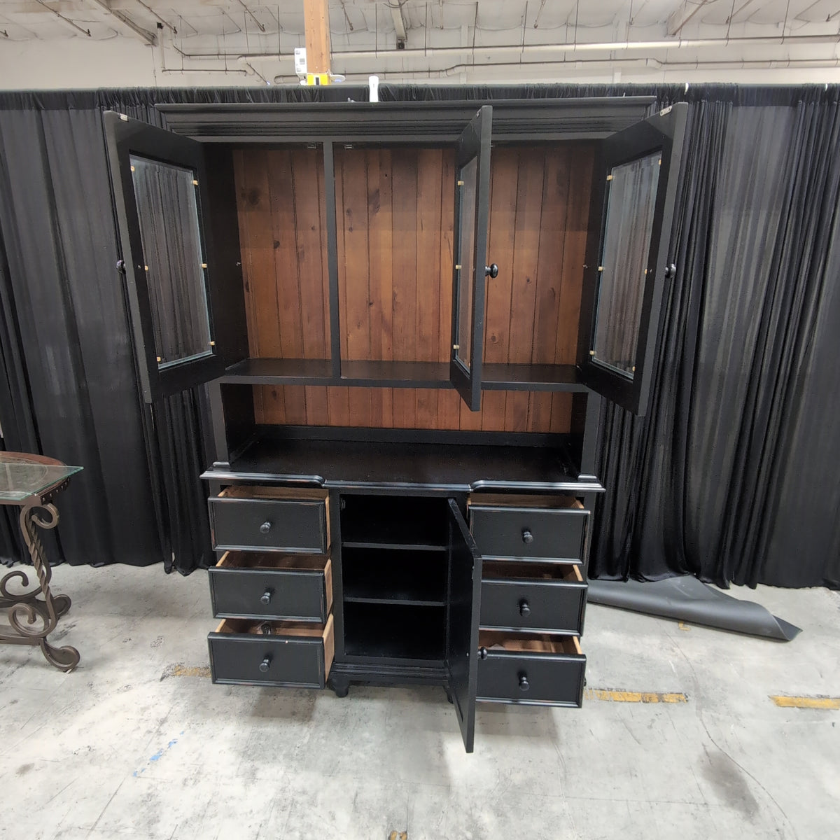 Traditional Glass-Front China Cabinet in Black Wood
