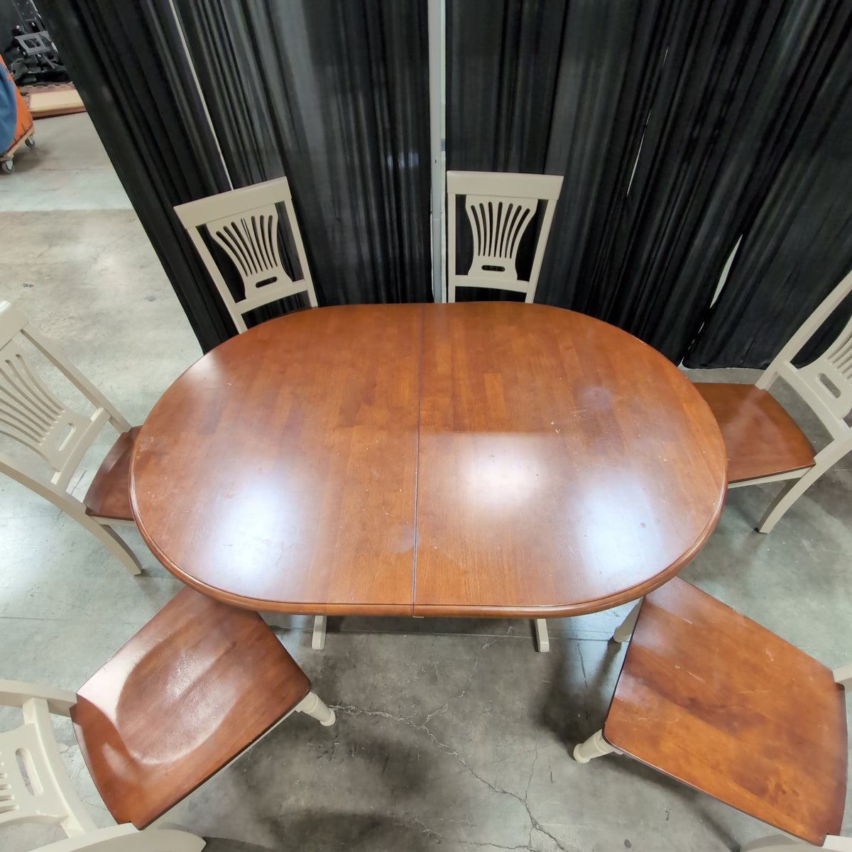 Two-Tone Extendable Dining Table with Pedestal Base