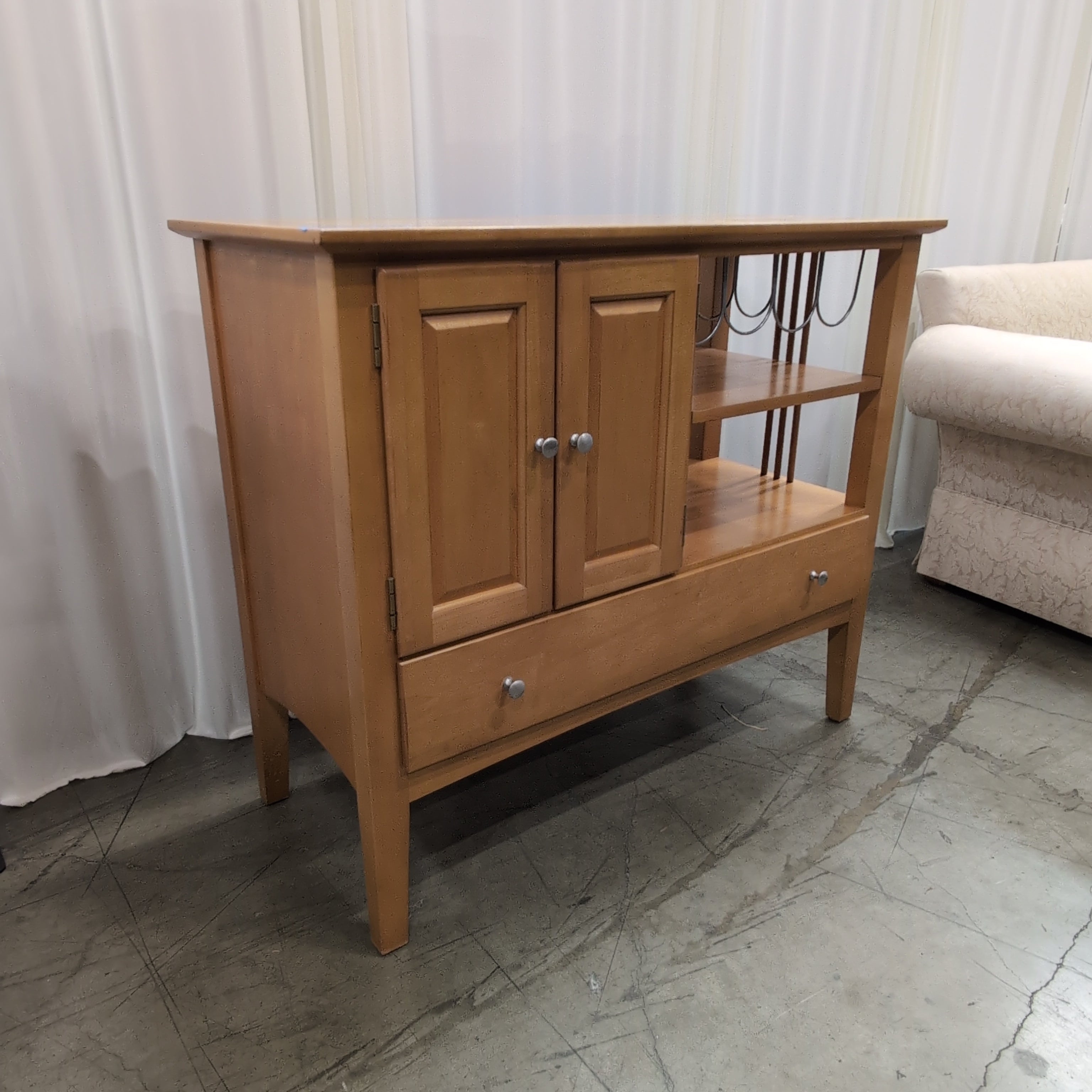Natural Tone Wood Bar Cabinet with Wine Rack