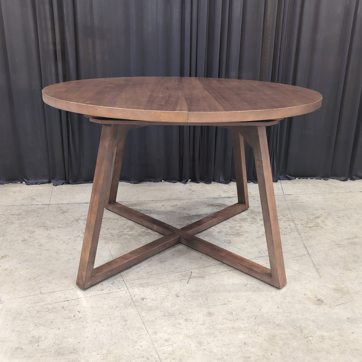 Walnut Tone Round Dining Table with X-Base