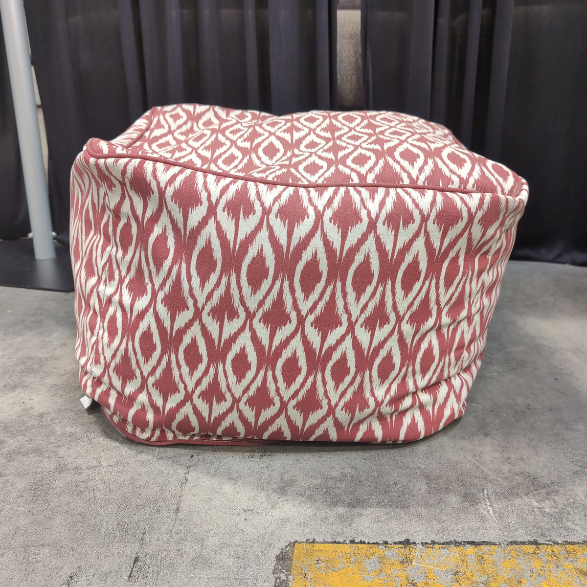 Terracotta and White Ikat Pattern Ottoman in Fabric