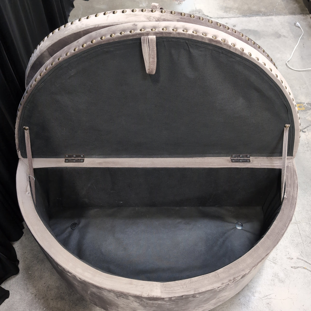 Tufted Velvet Half-Circle Ottoman with Nailhead Trim