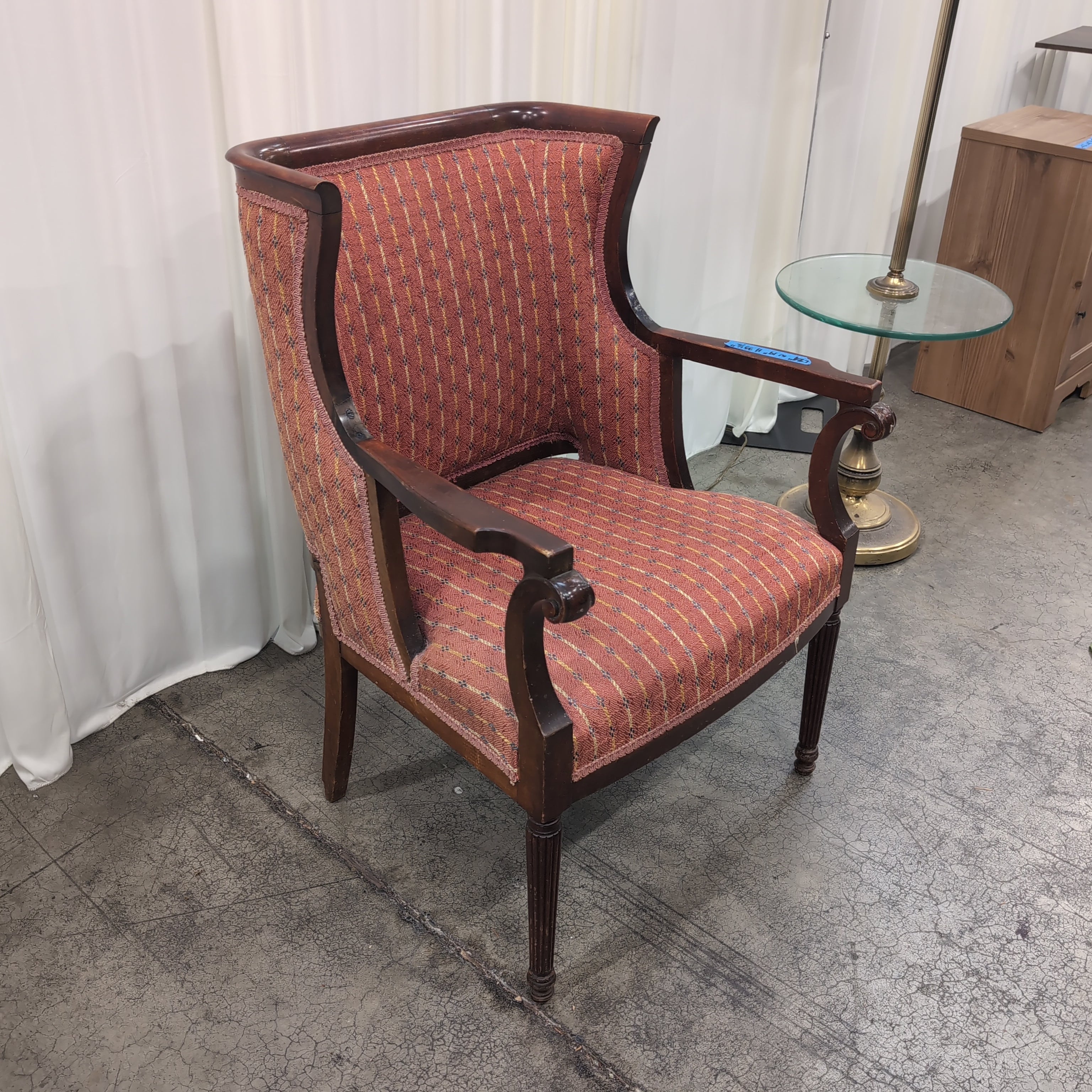 Traditional Dark Wood Armchair with Red Upholstery