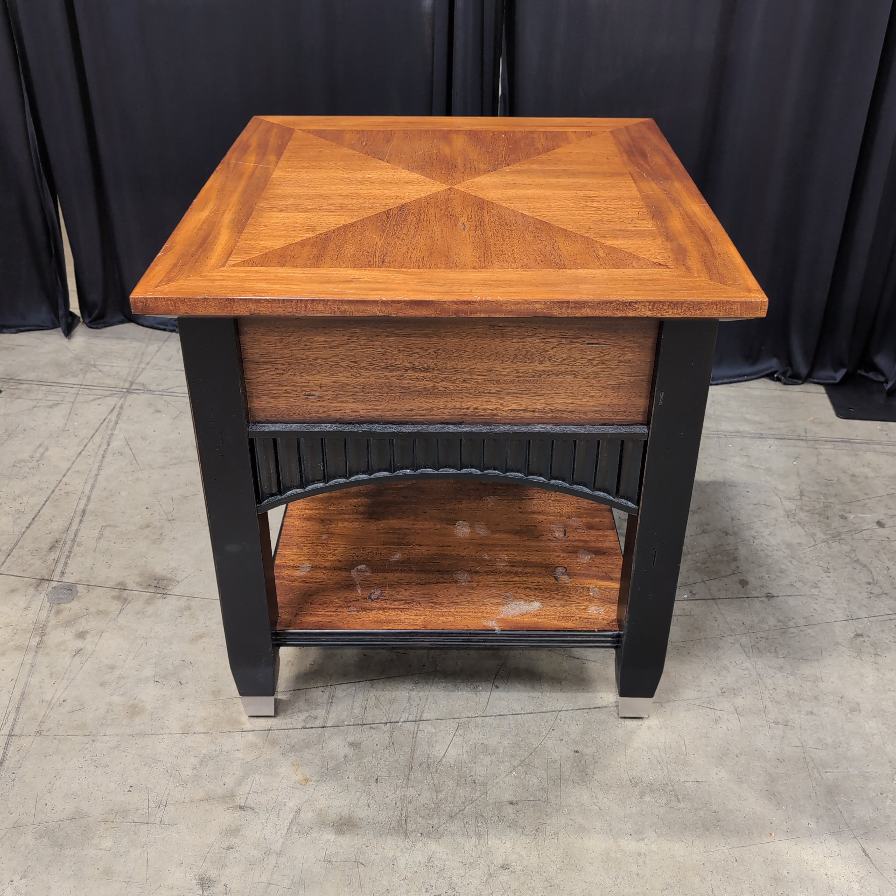 Long Brown Wood TV Stand with Ribbed Base