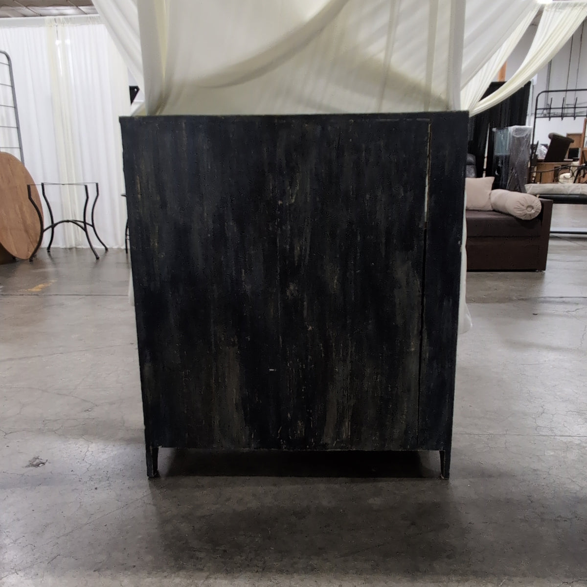 Distressed Black Wood Buffet with Upper Shelf