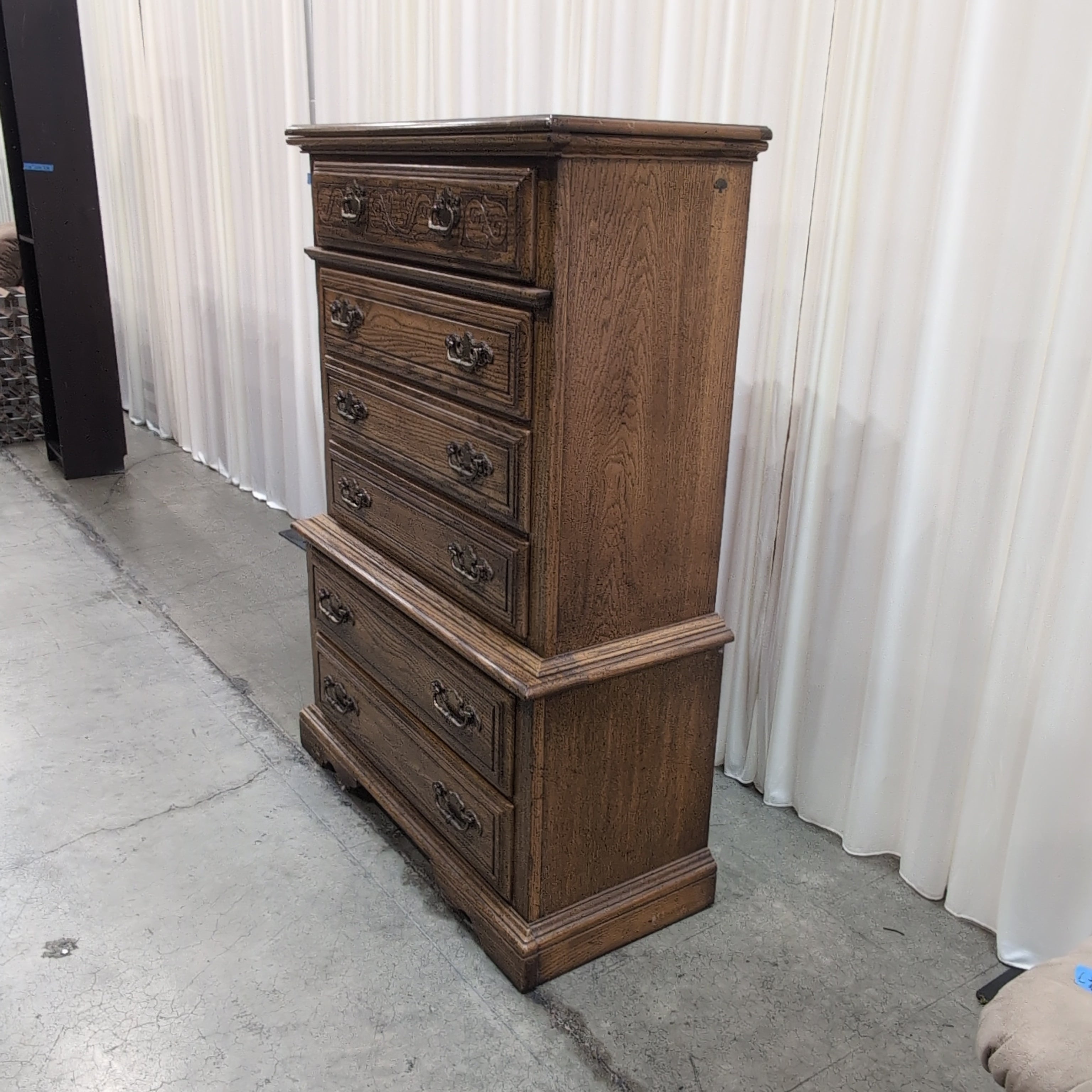 Traditional Hardwood Tall Dresser with Ornate Brass Hardware