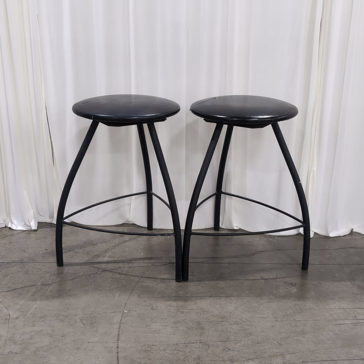Pair of Black Round Seat Stools with Metal Legs