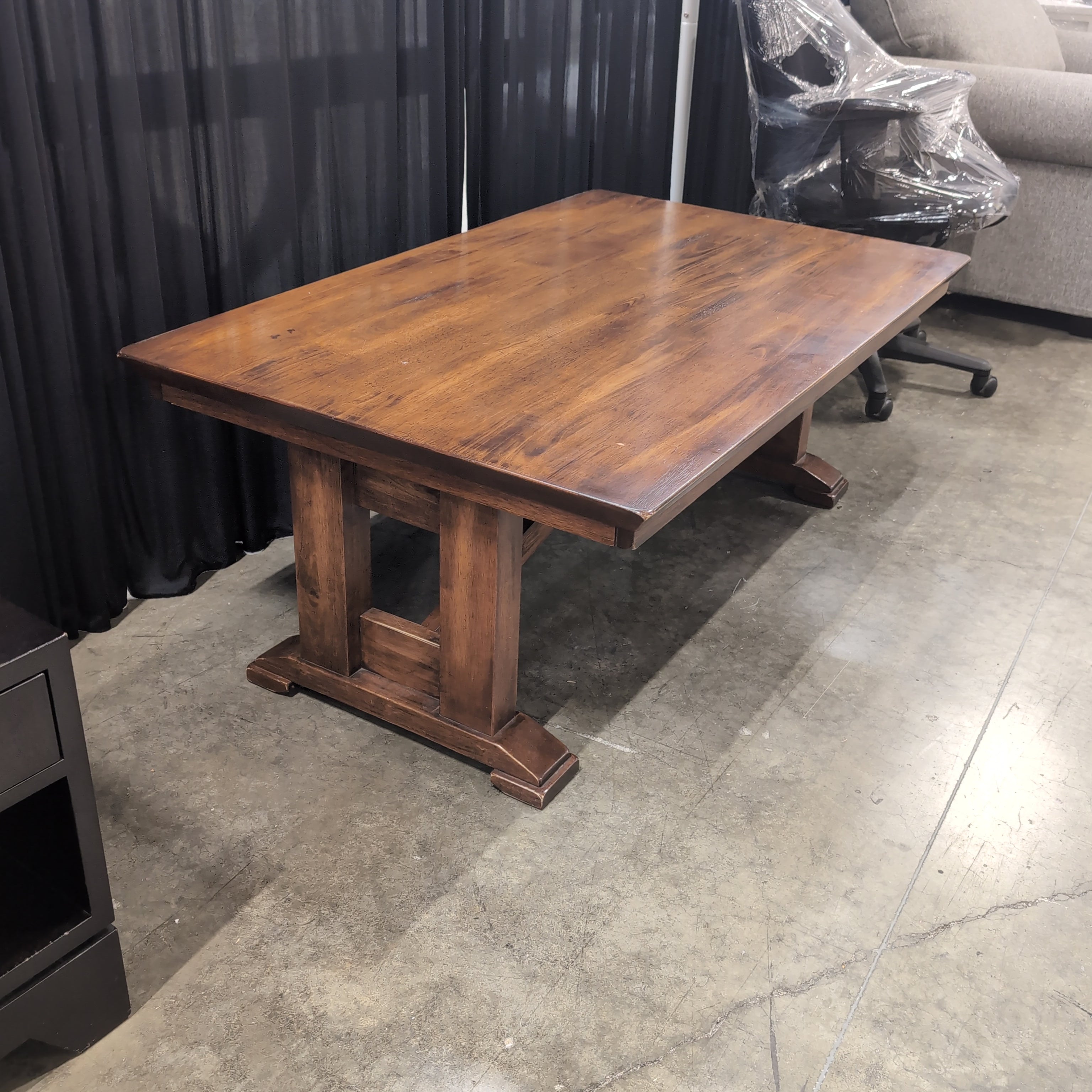 Square Top Trestle Base Coffee Table in Dark Wood