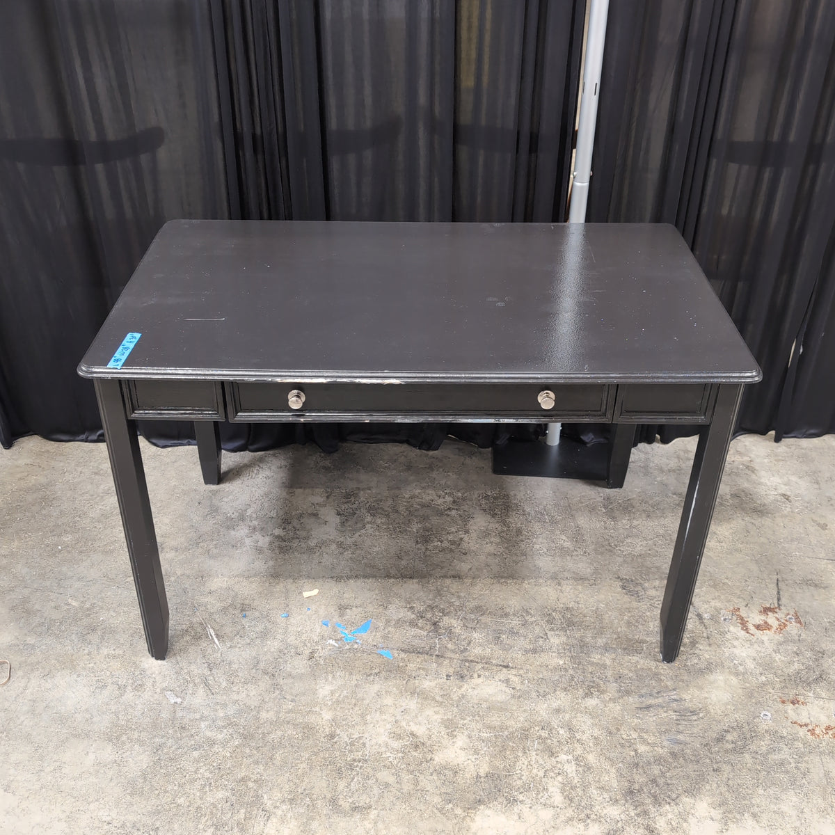 Black Wood Two-Drawer Desk with Silver Knobs
