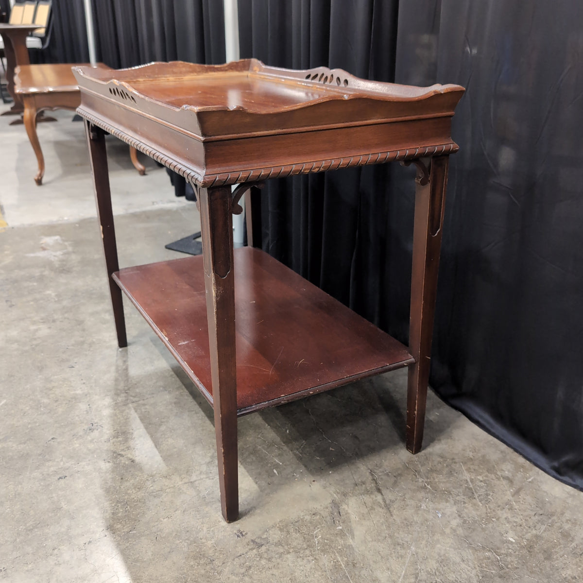 Dark Wood Carved Console Table with Lower Shelf