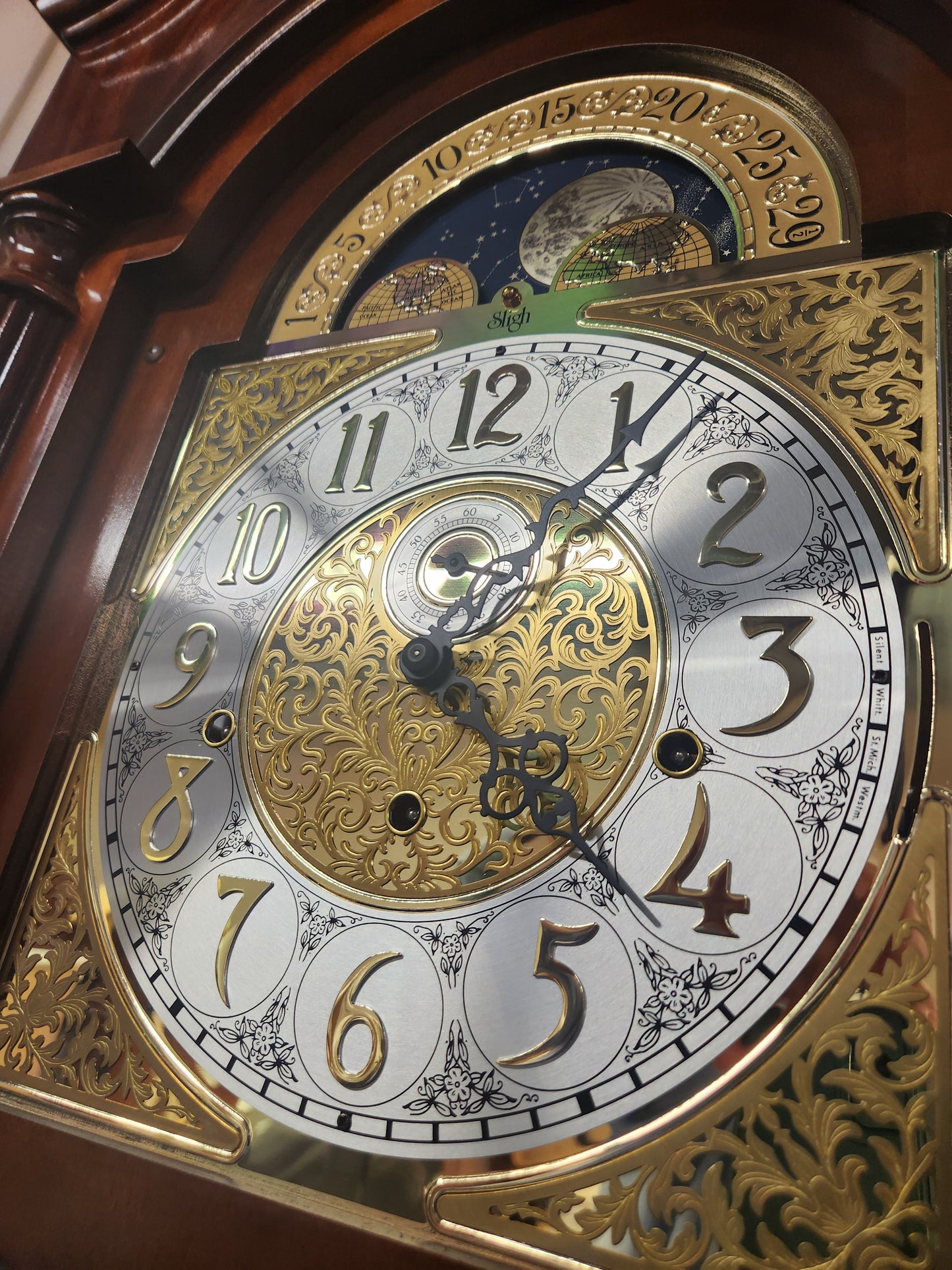 Sligh Traditional Grandfather Clock with Moon Dial and Chimes