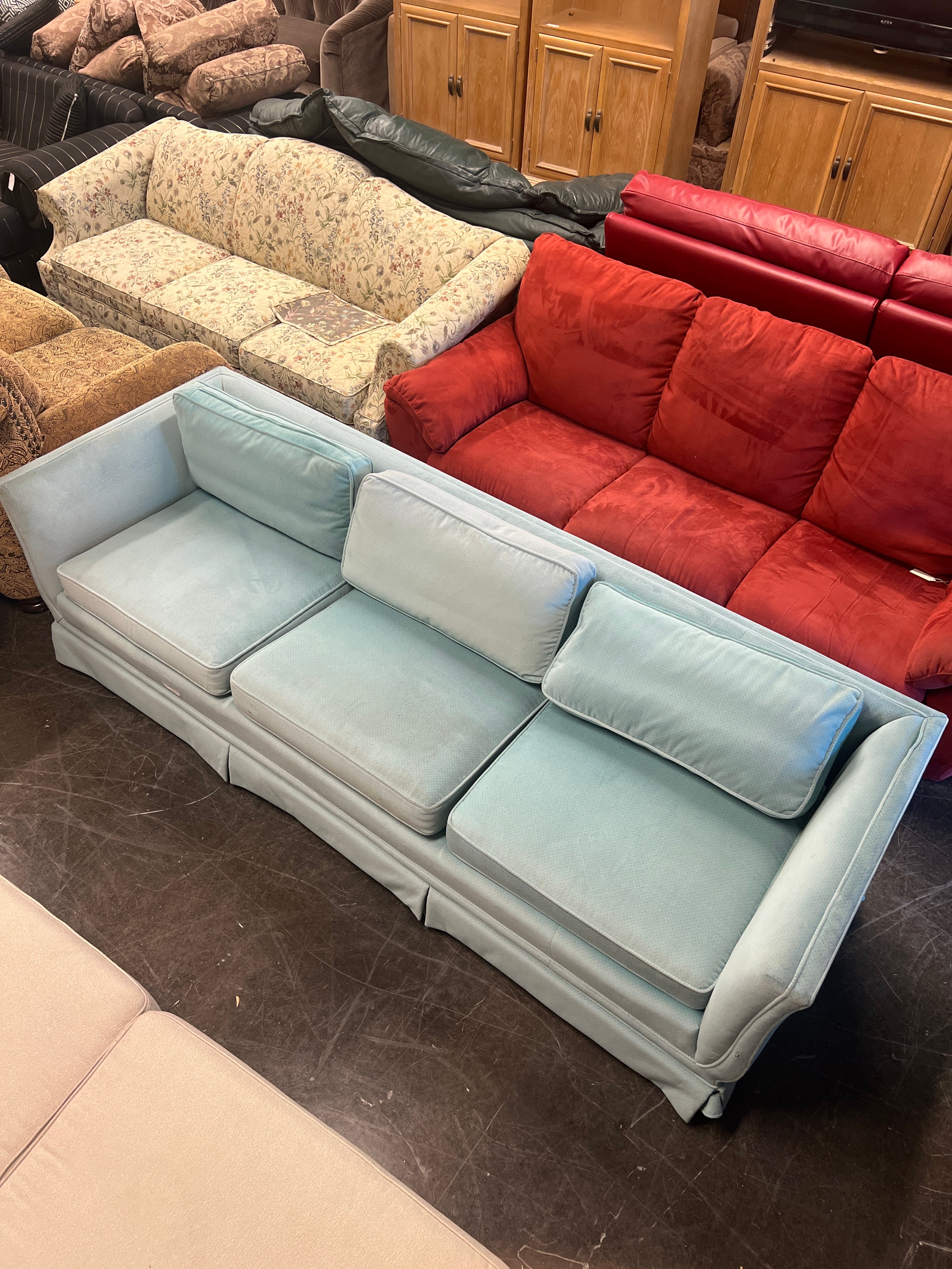 Reupholstered Vintage Sofa in Fair Condition – Seafoam Green Fabric by Greenwood Upholstery