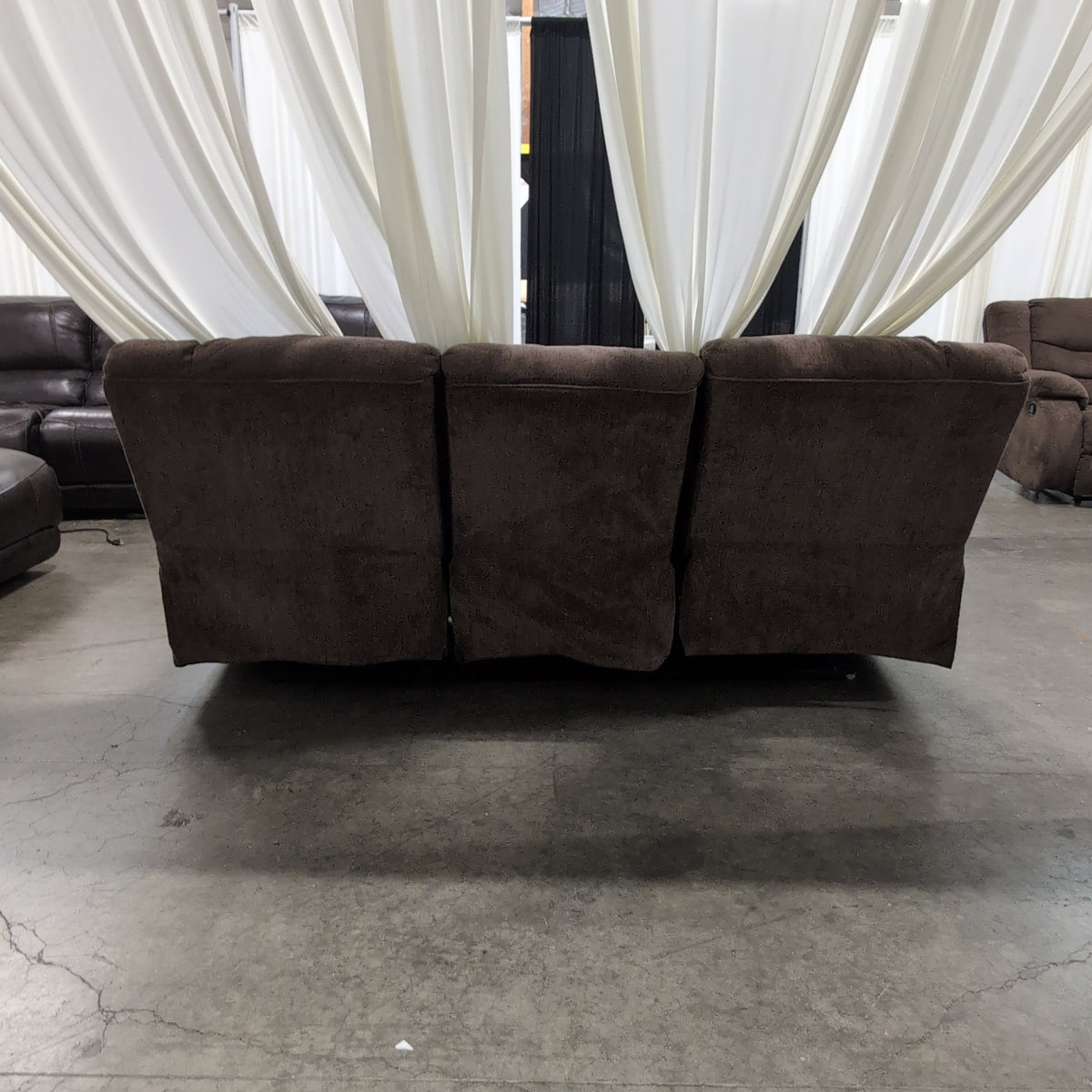 Brown Fabric Reclining Couch with Padded Arms