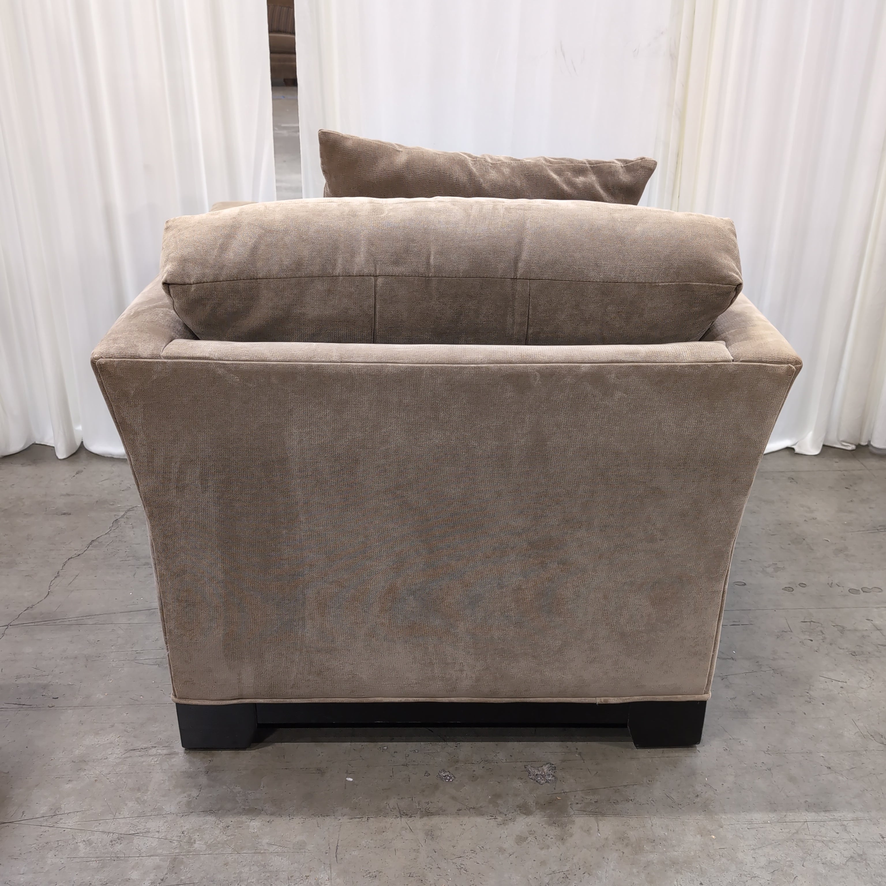 Plush Taupe Velvet Armchair with Matching Ottoman