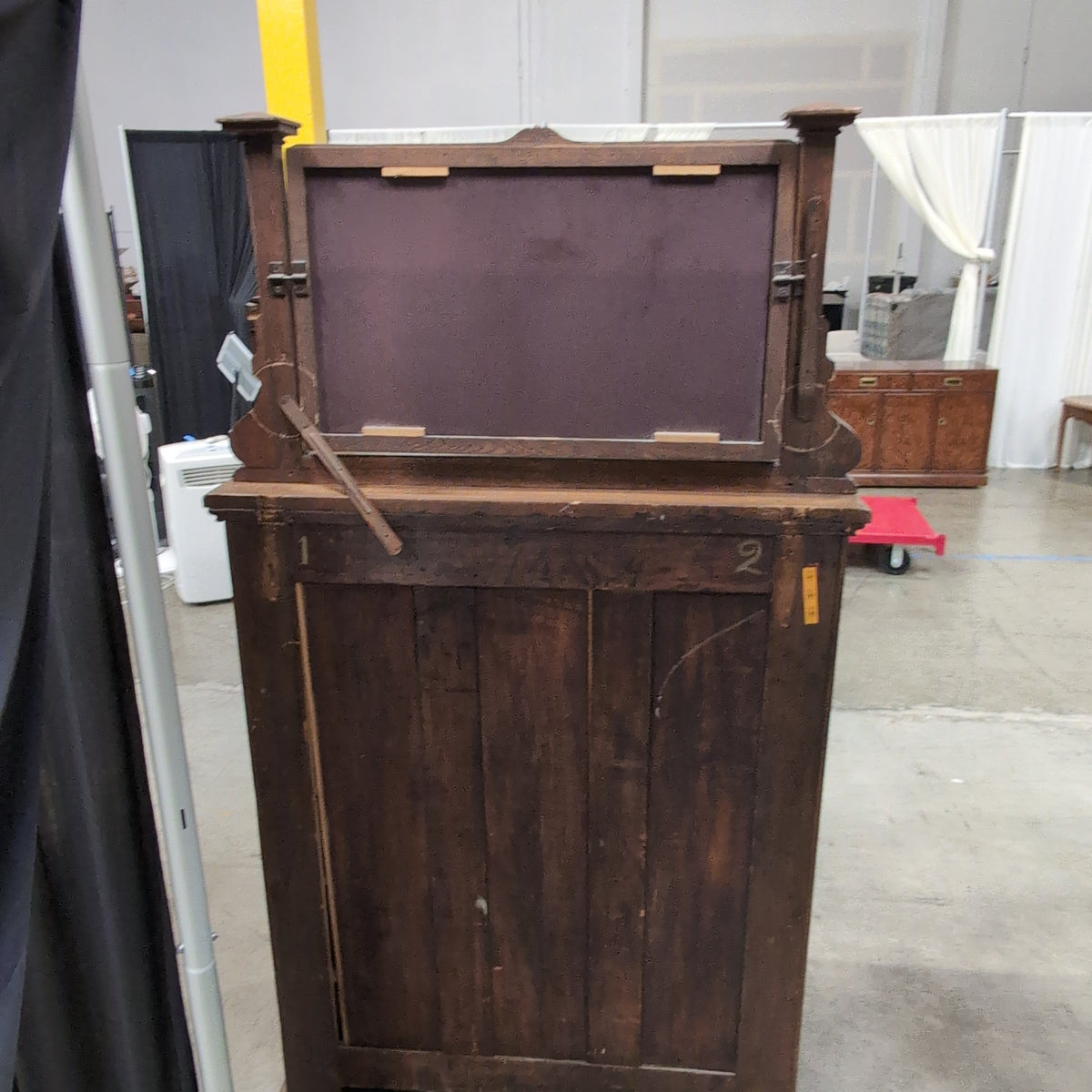 Antique Dark Wood Dresser with Ornate Mirror