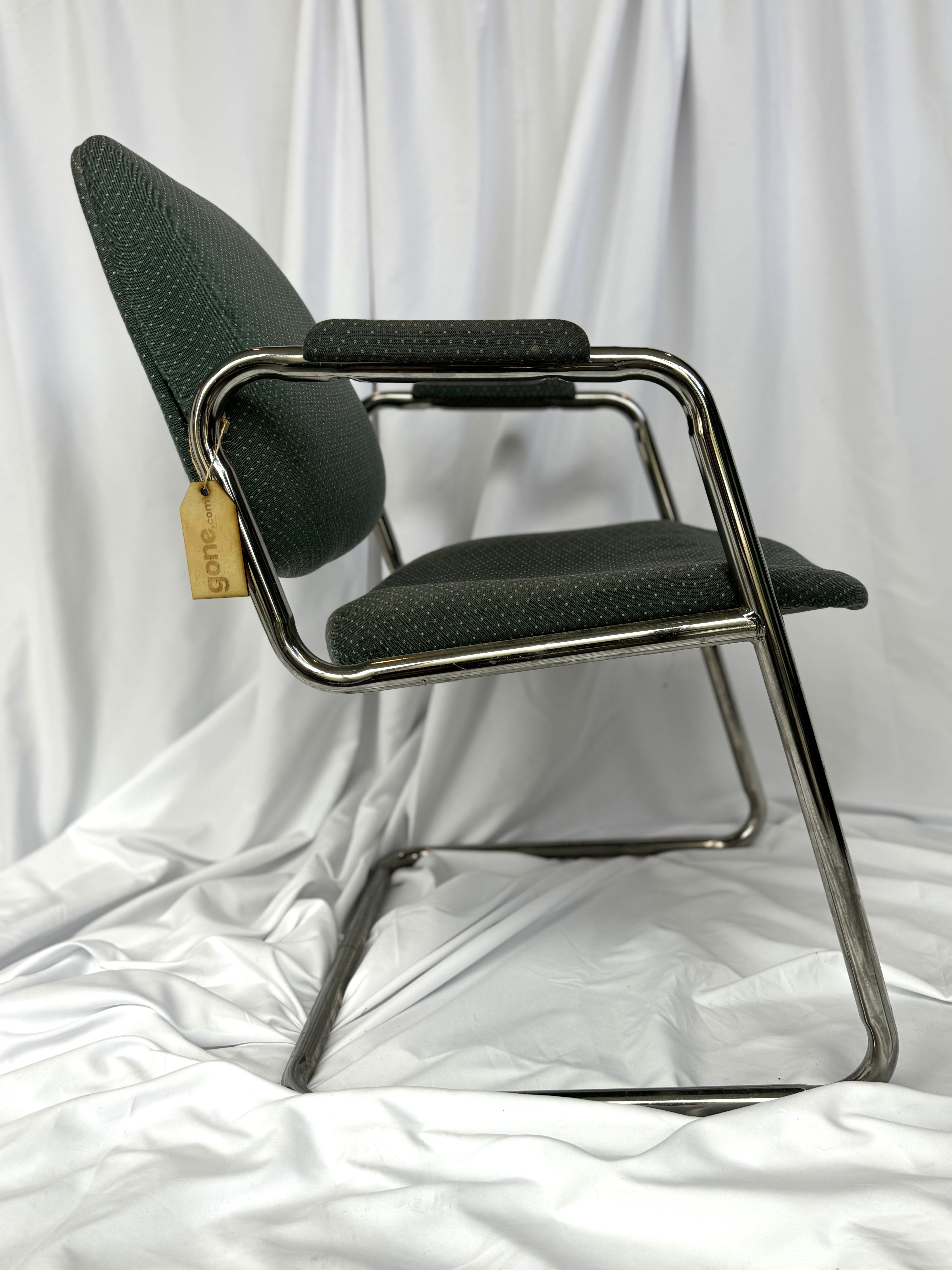Set of 3 - MCM Blue Chair with Blue/Green Fabric