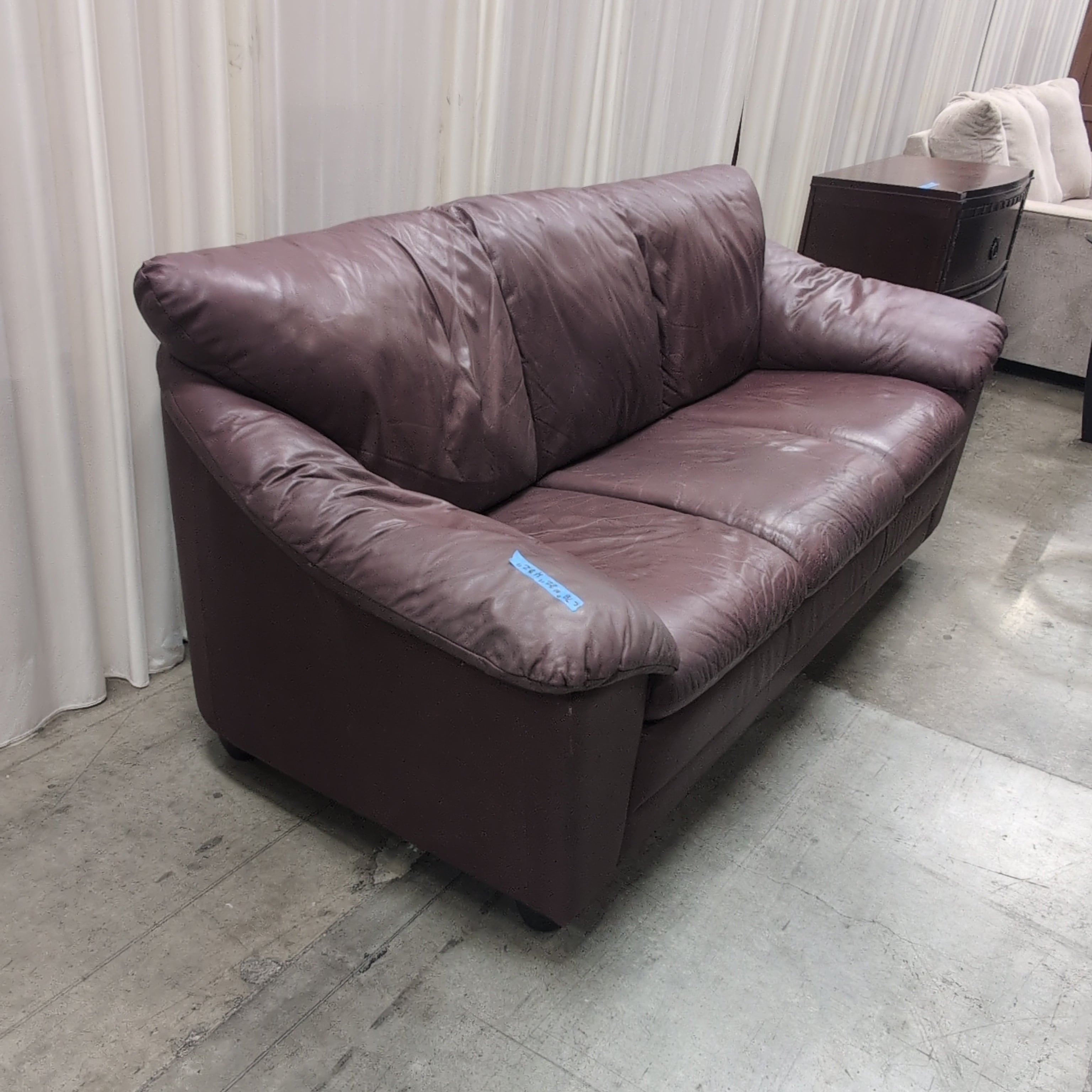 Burgundy Padded Leather Couch