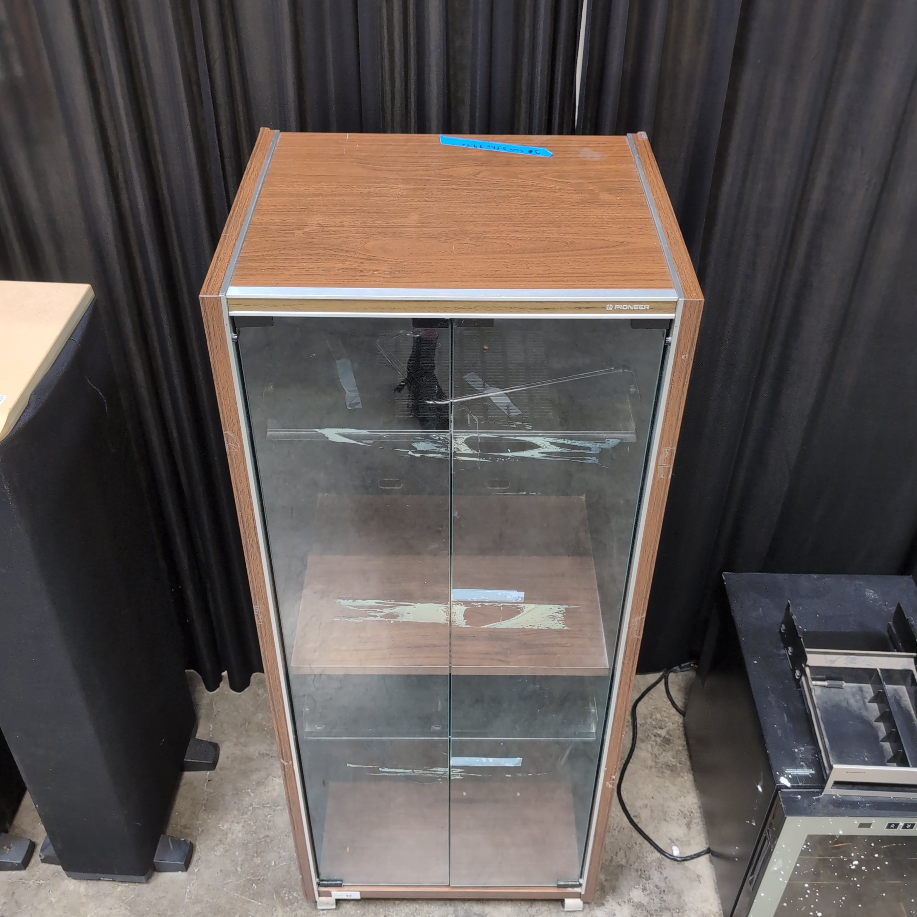 Pioneer Vintage Brown Wood TV Stand with Glass Doors