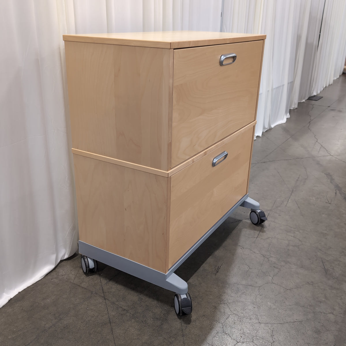 Light Wood Two-Drawer Filing Cabinet with Casters
