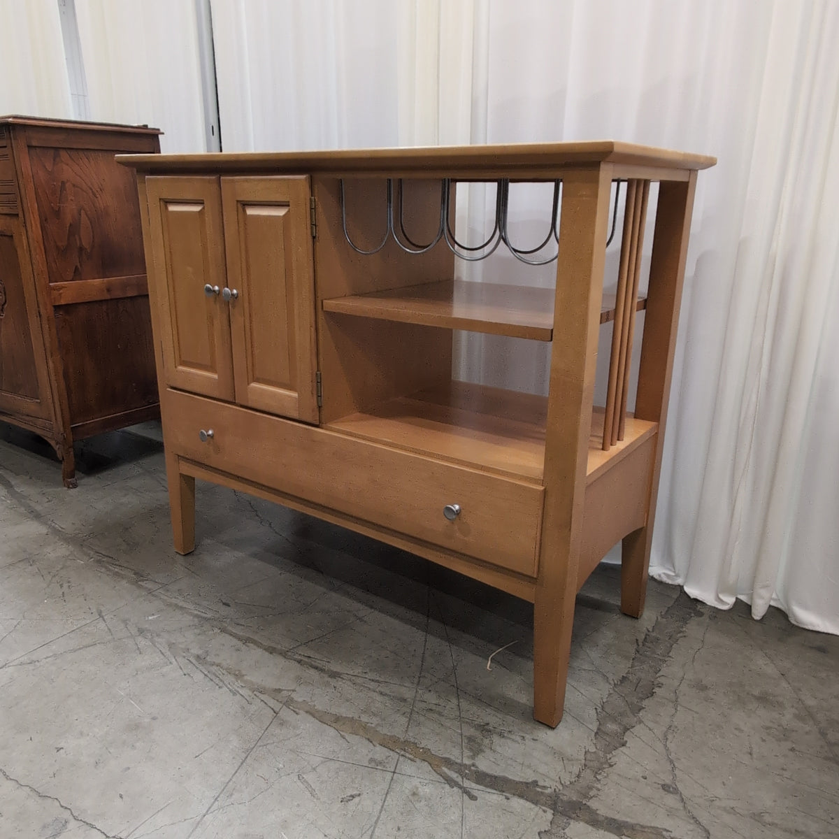 Natural Tone Wood Bar Cabinet with Wine Rack