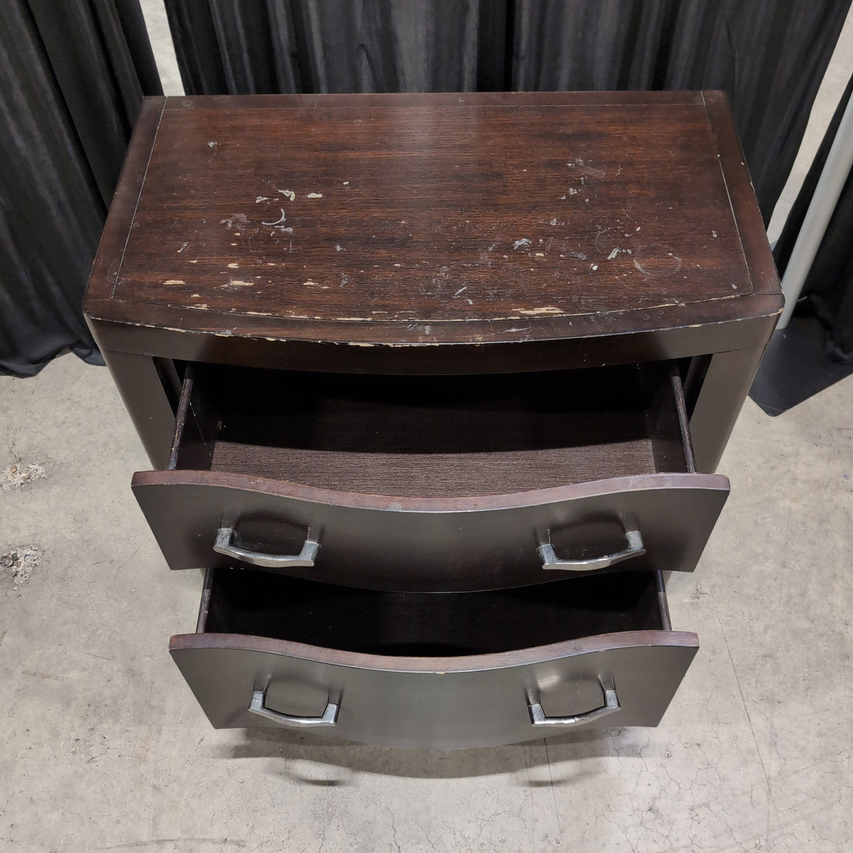 Dark Brown Two-Drawer Nightstand with Curved Fronts
