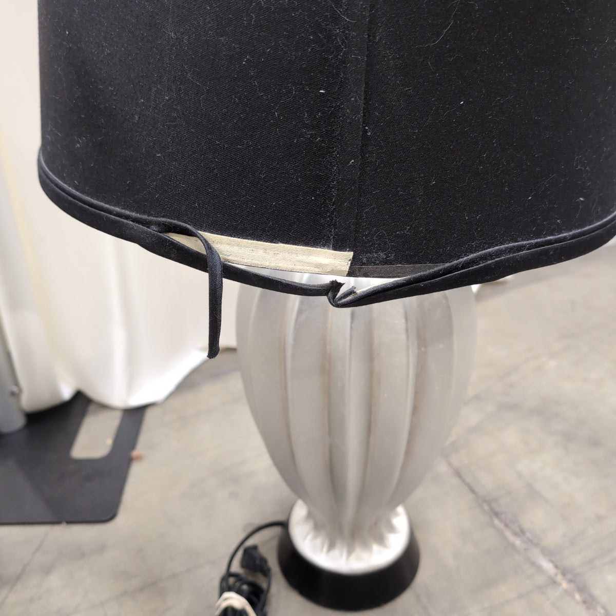 Pair of Fluted Glass Table Lamps with Black Shades