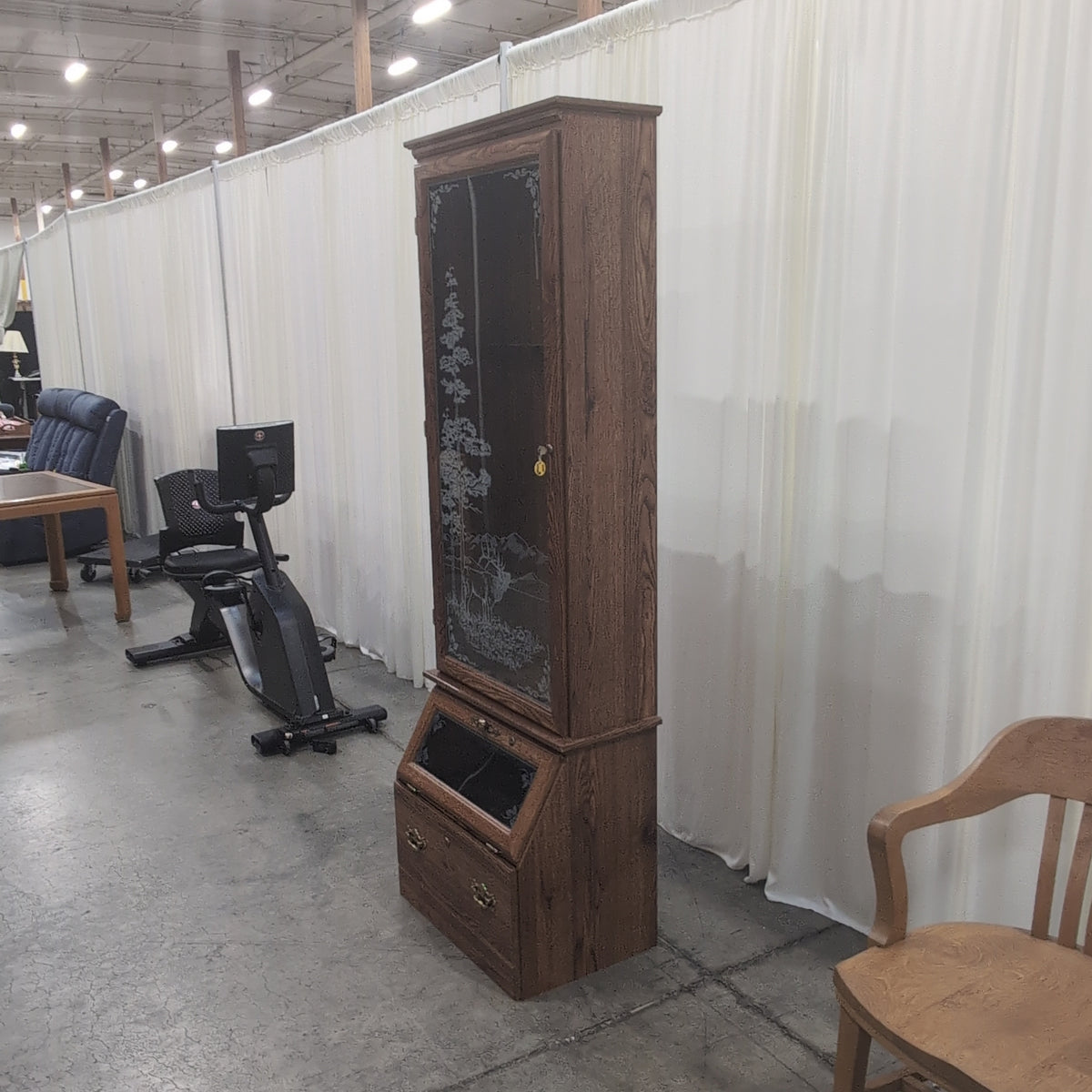 Dark Brown Wood China Cabinet with Etched Wildlife Glass