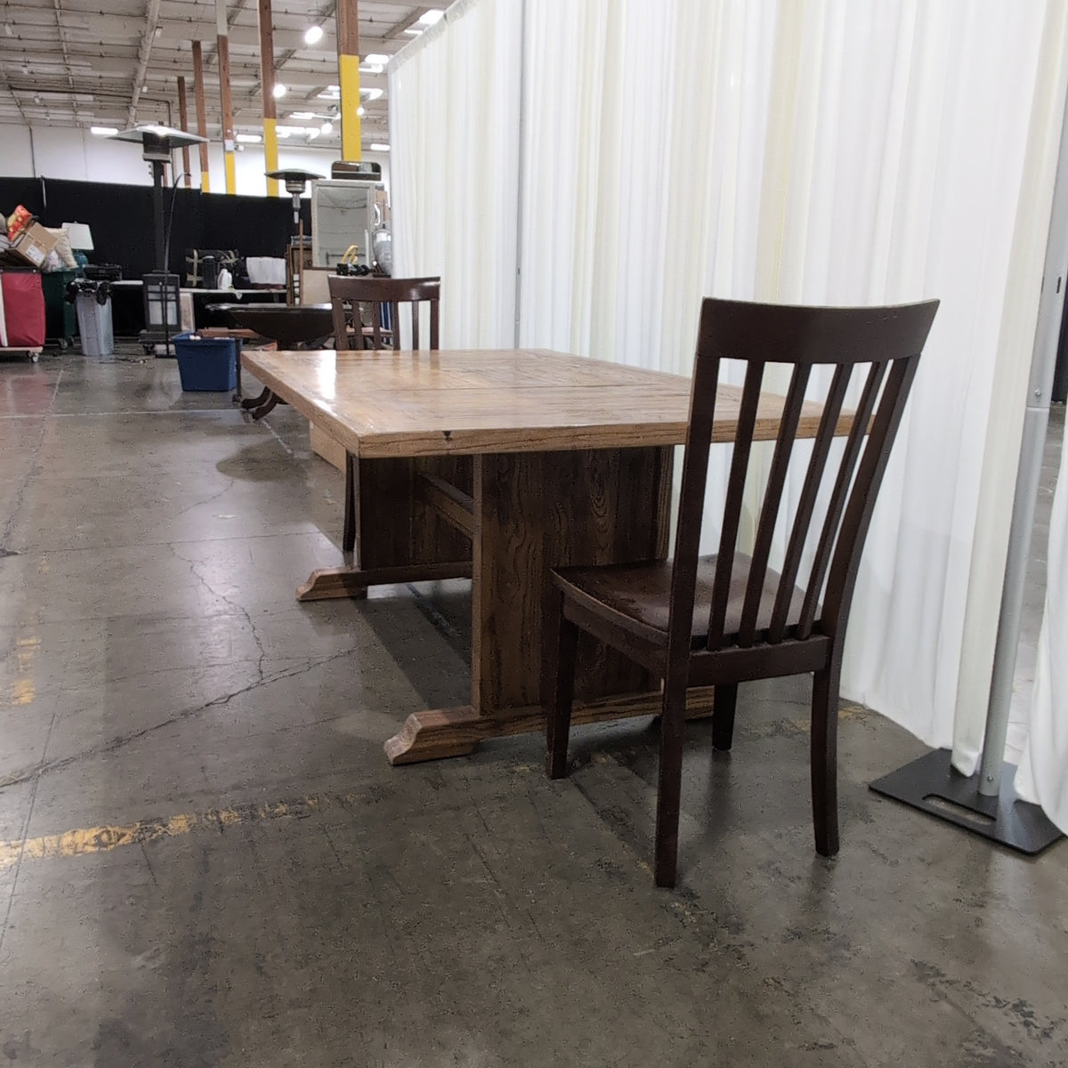 Wood Plank Top Dining Table with Trestle Base