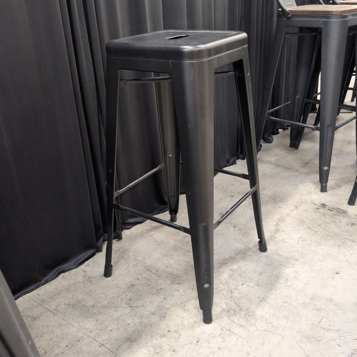 Stackable Black Metal Industrial Style Stool