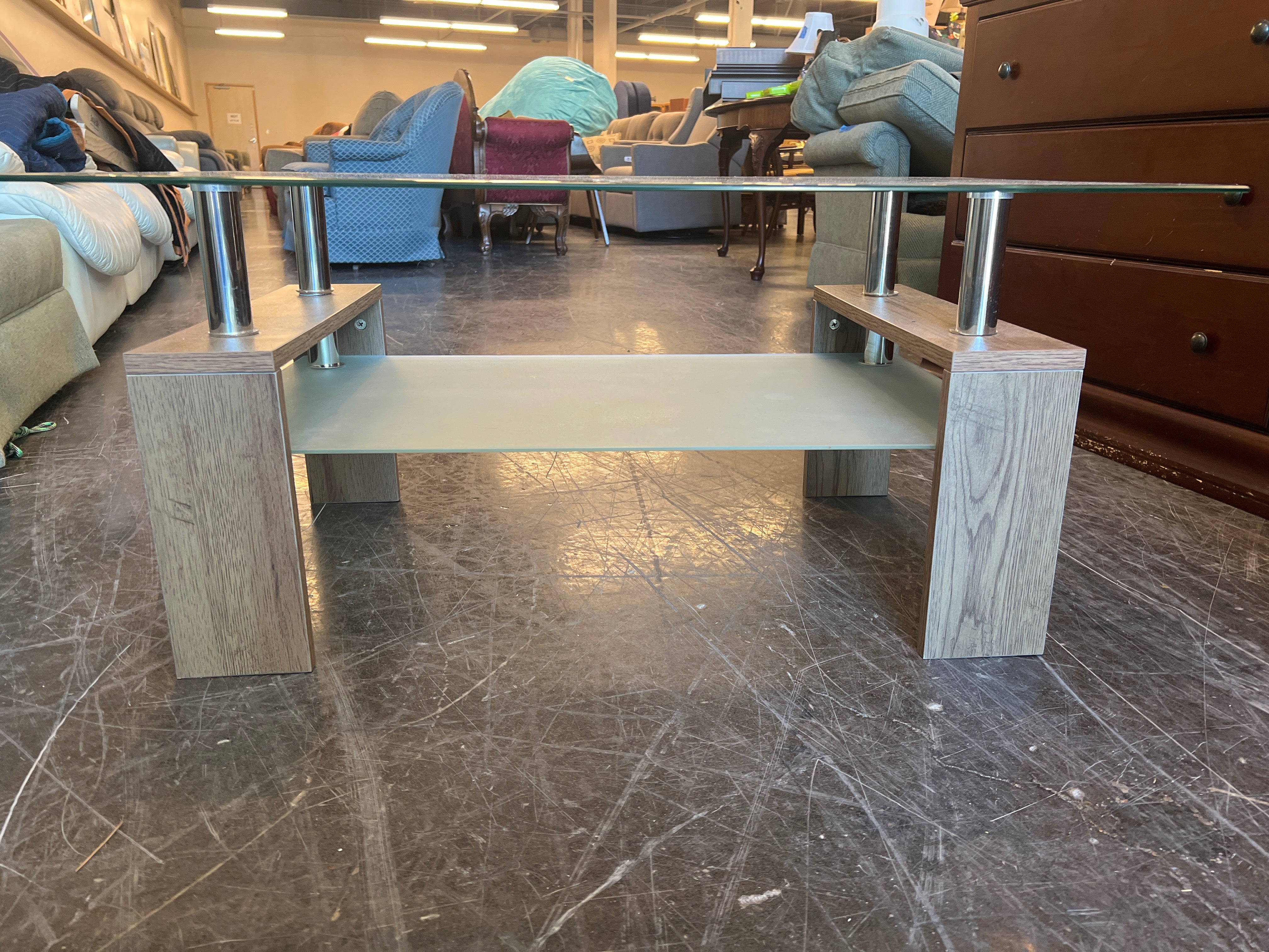 Modern Glass-Top Coffee Table with Wood Accents