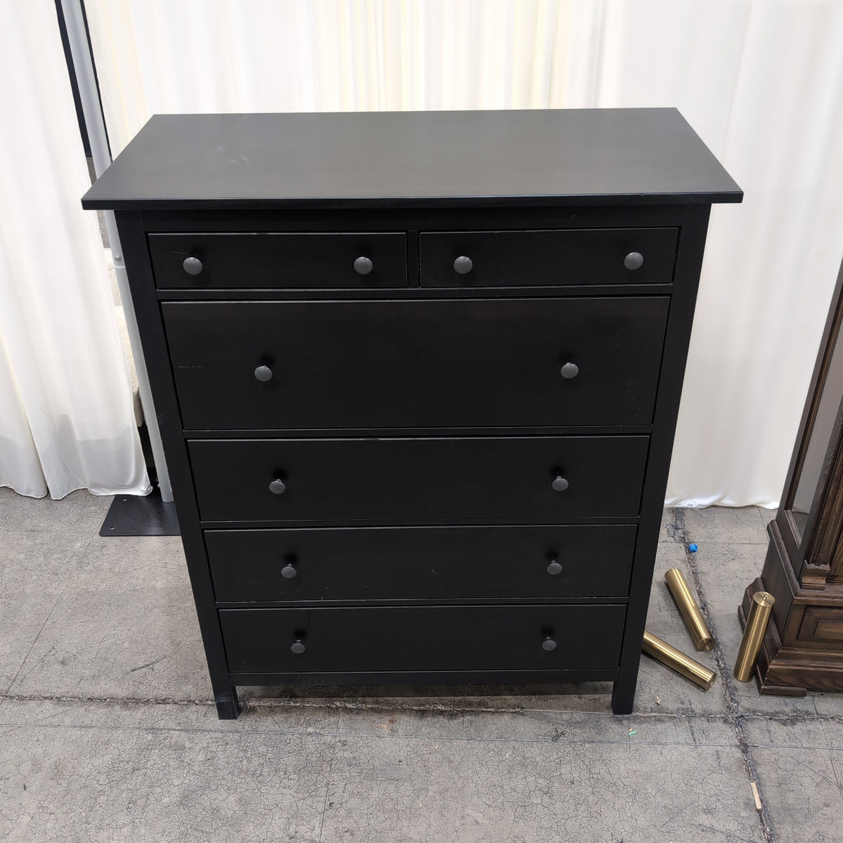 Black Wood Six-Drawer Dresser
