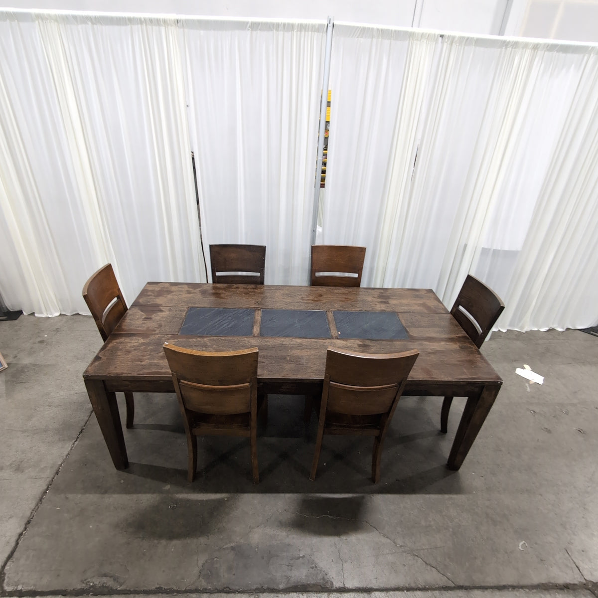 Dark Wood Rectangular Dining Table with Stone Inserts