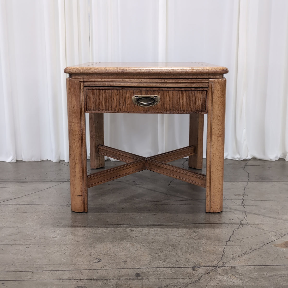 Oak Tone Wood End Table with Geometric Top
