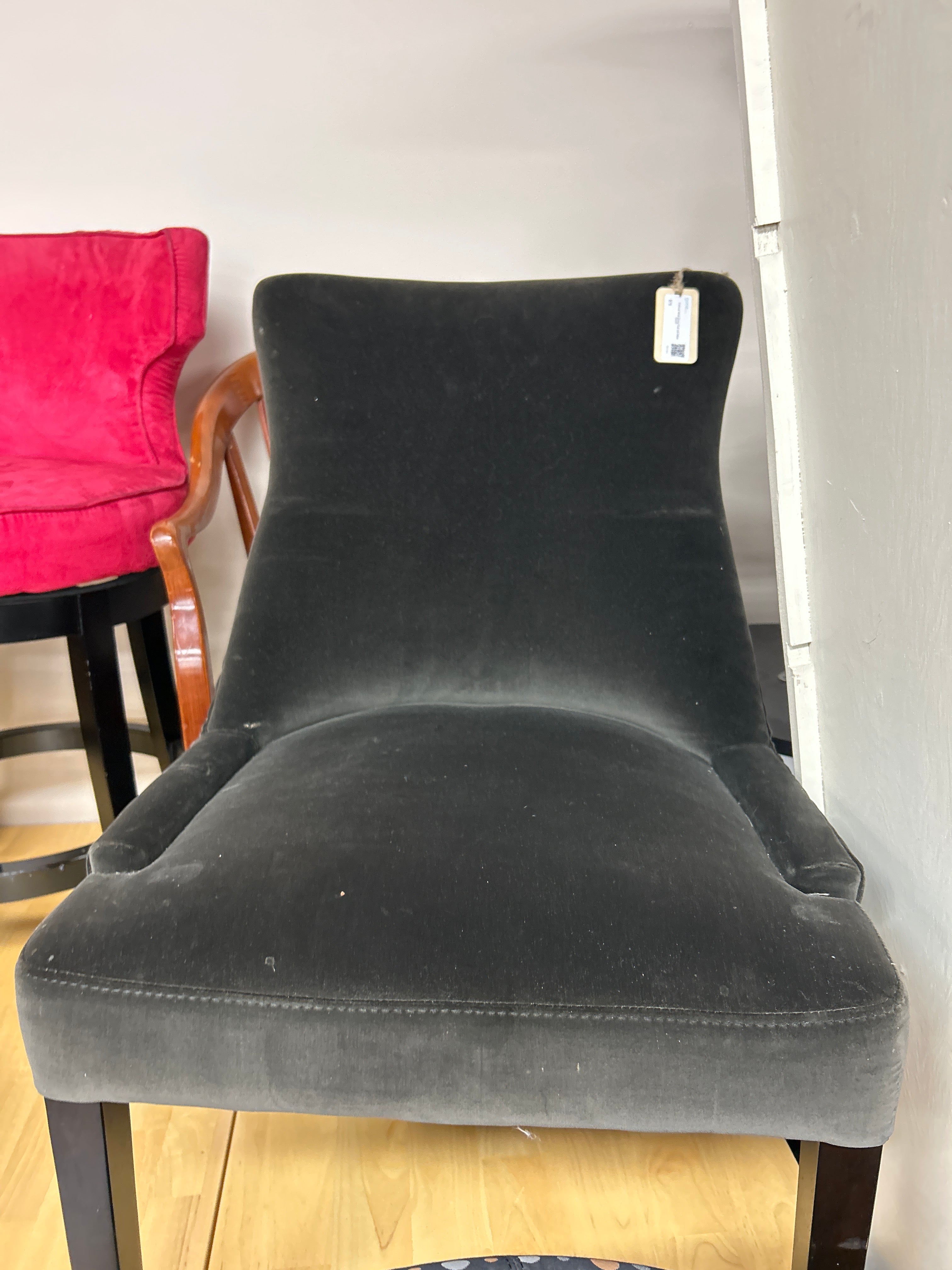 Charcoal Velvet Dining Chair with Metal Accent