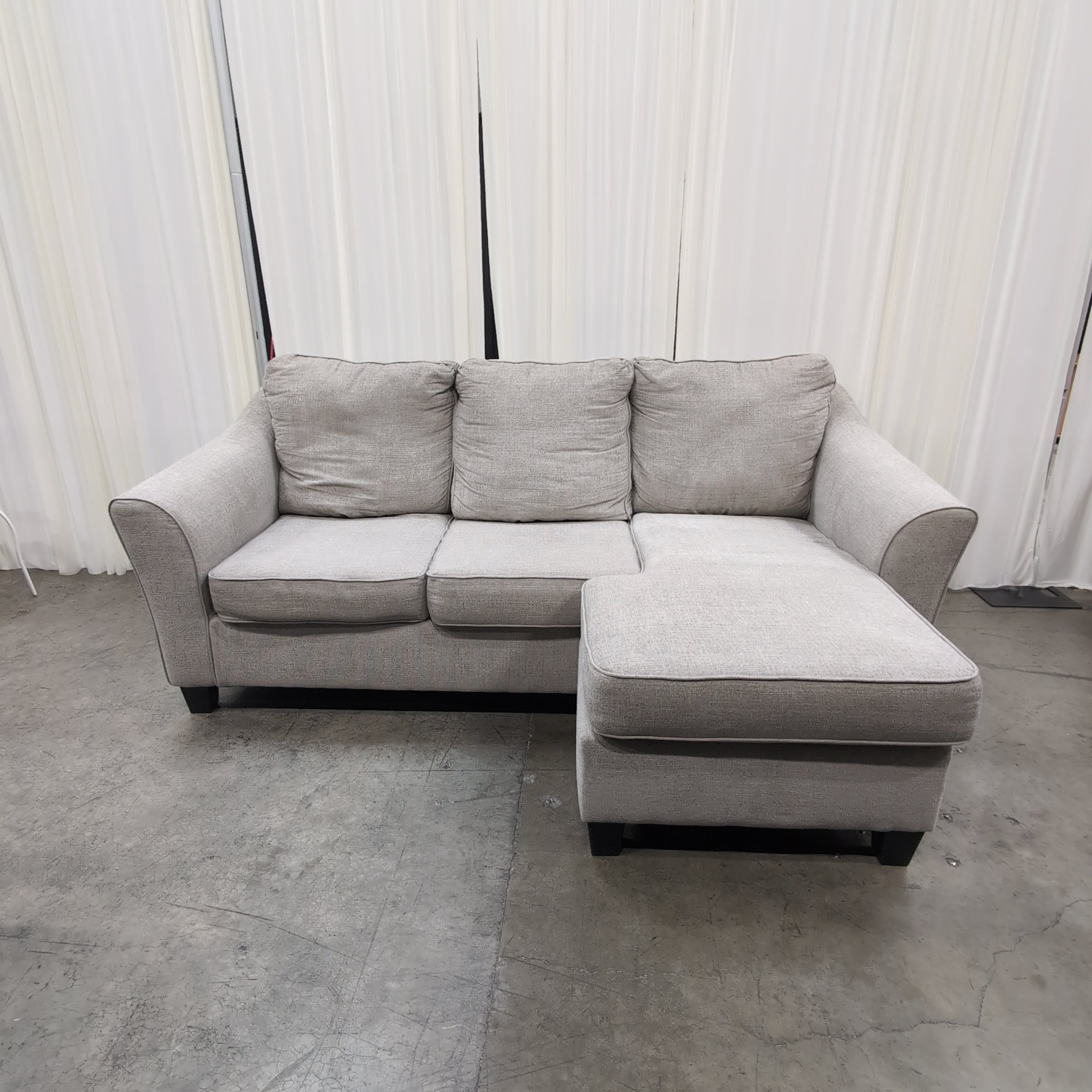 Light Grey Fabric Sectional Couch with Track Arms