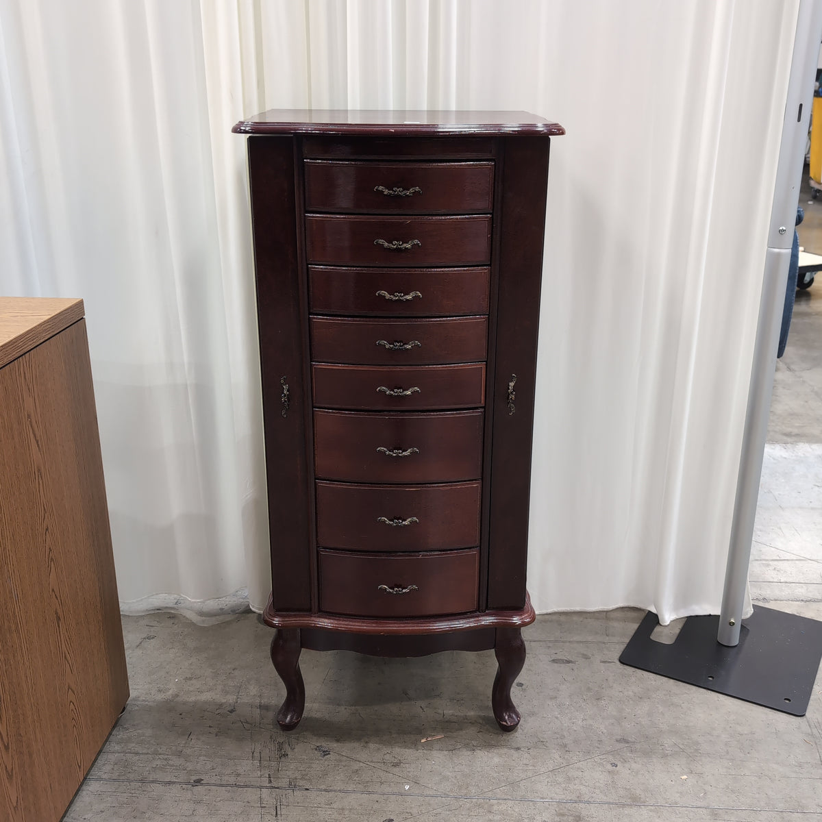 Traditional Dark Cherry Wood Jewelry Armoire with Ornate Hardware