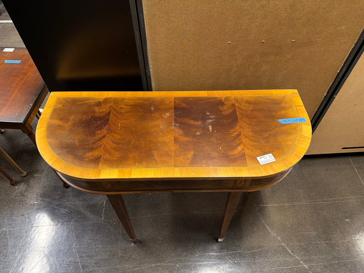 Dark Wood Half-Moon Console Table with Inlay