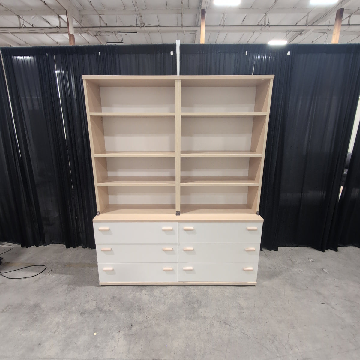 Light Wood Two-Piece Bookcase with Cream Drawers