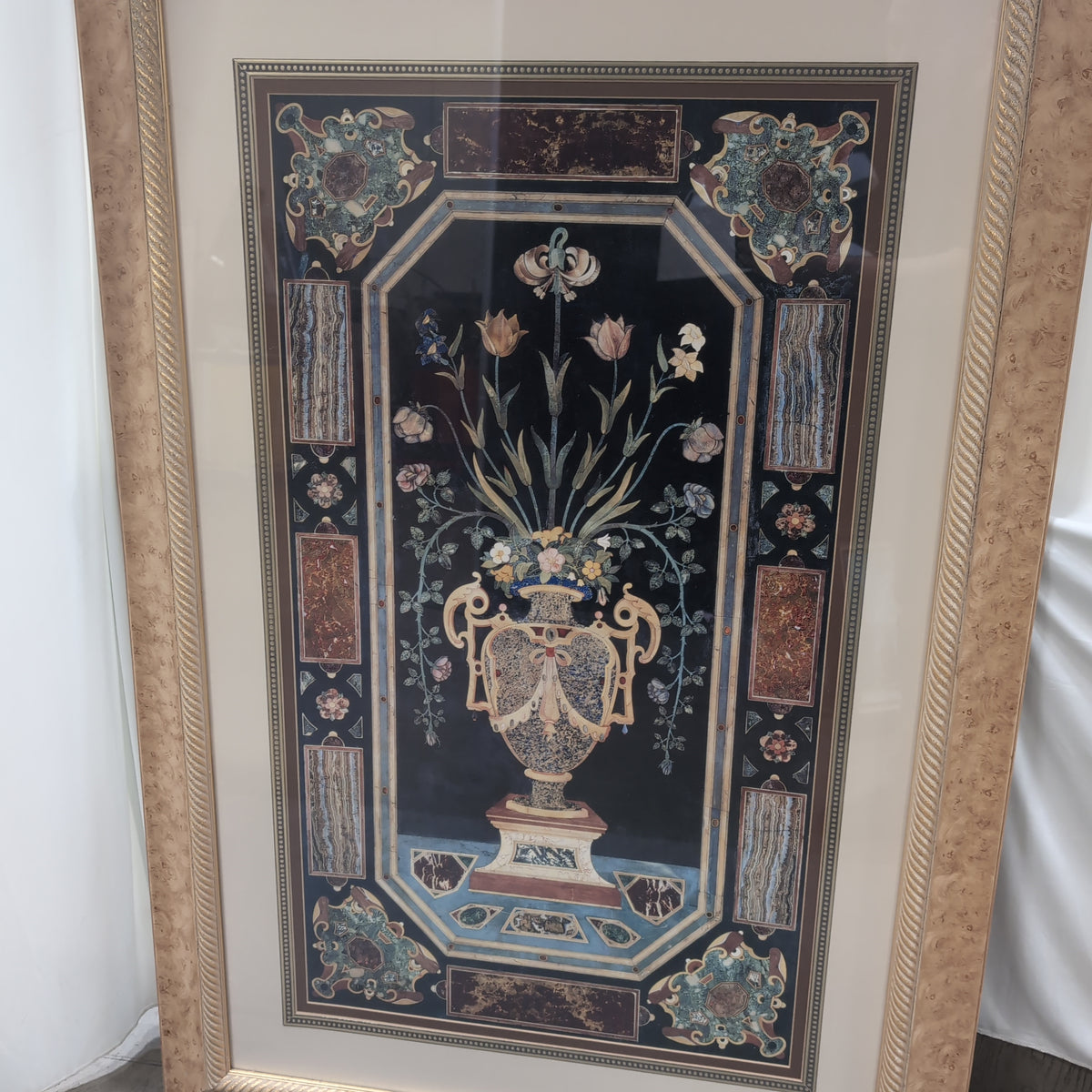 Ornate Floral Urn Framed Art with Gold Tone Frame