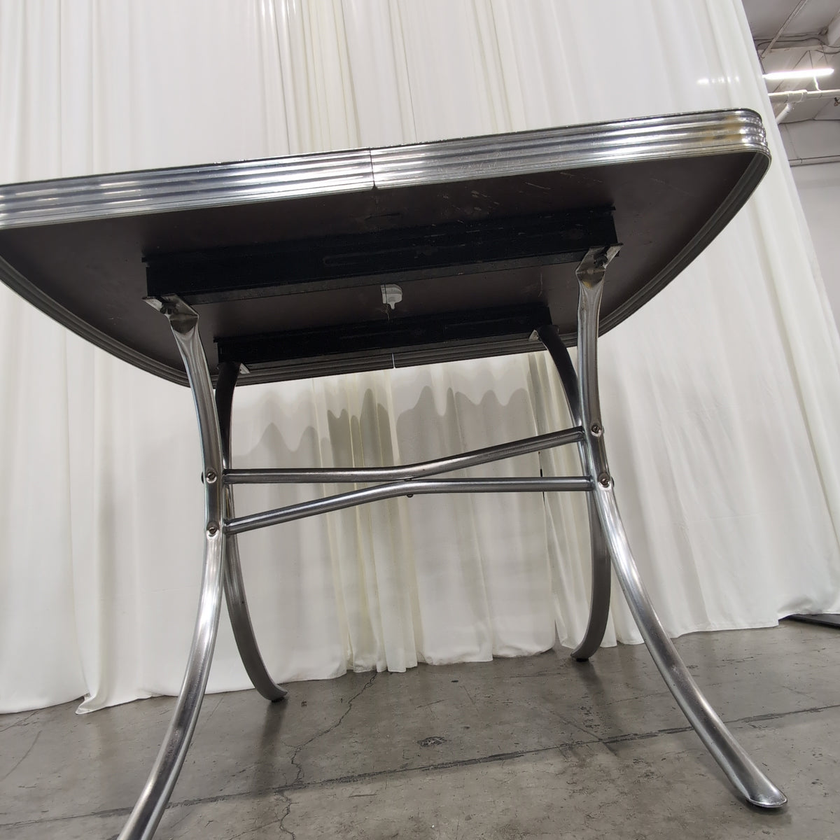 Retro Grey Laminate Dining Table with Chrome Trim
