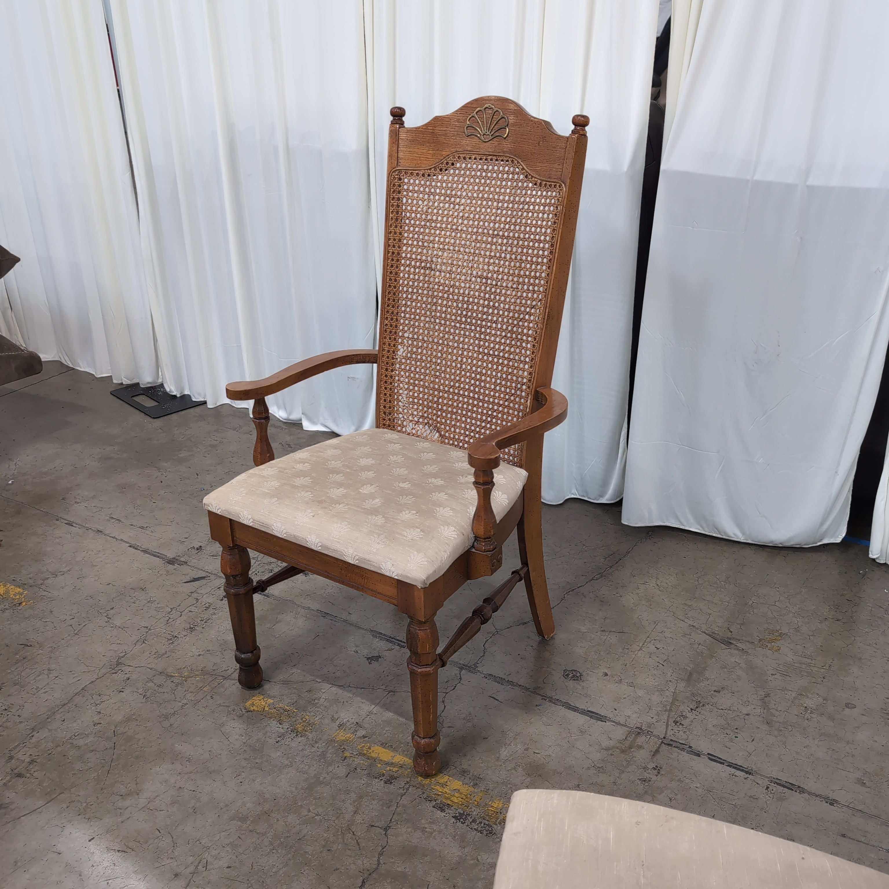 Traditional Wood Cane Back Arm Chair
