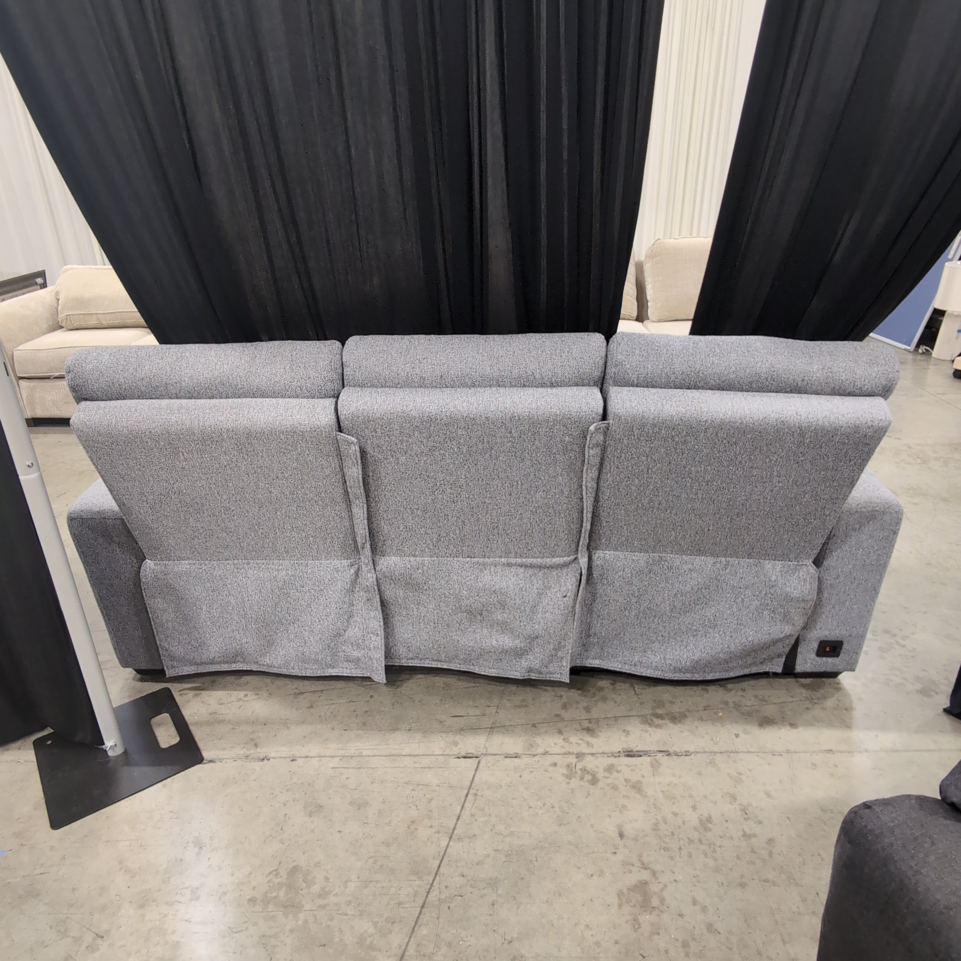 Grey Fabric Reclining Couch with Power Controls