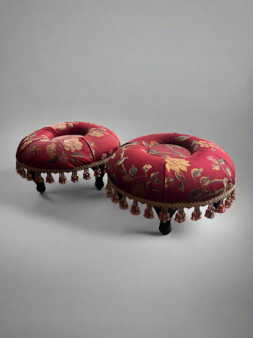 Decorative Round Upholstered Stool with Tassel Trim