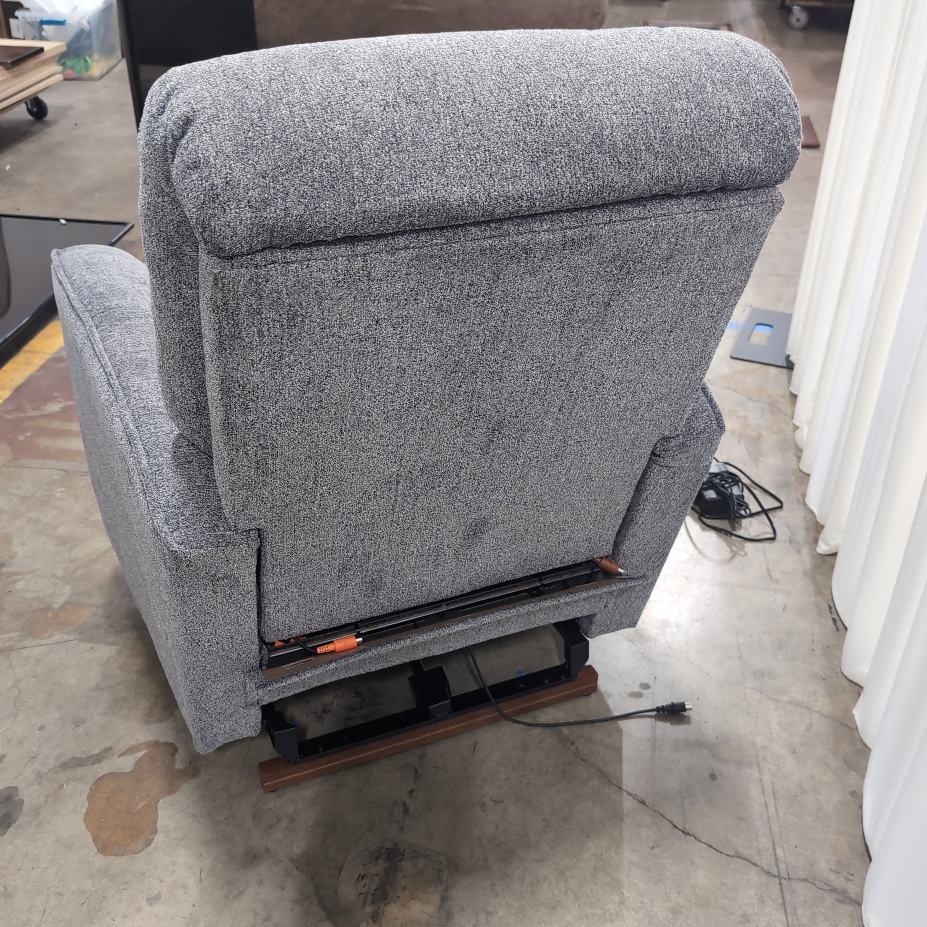 Textured Grey Fabric Recliner with Padded Arms