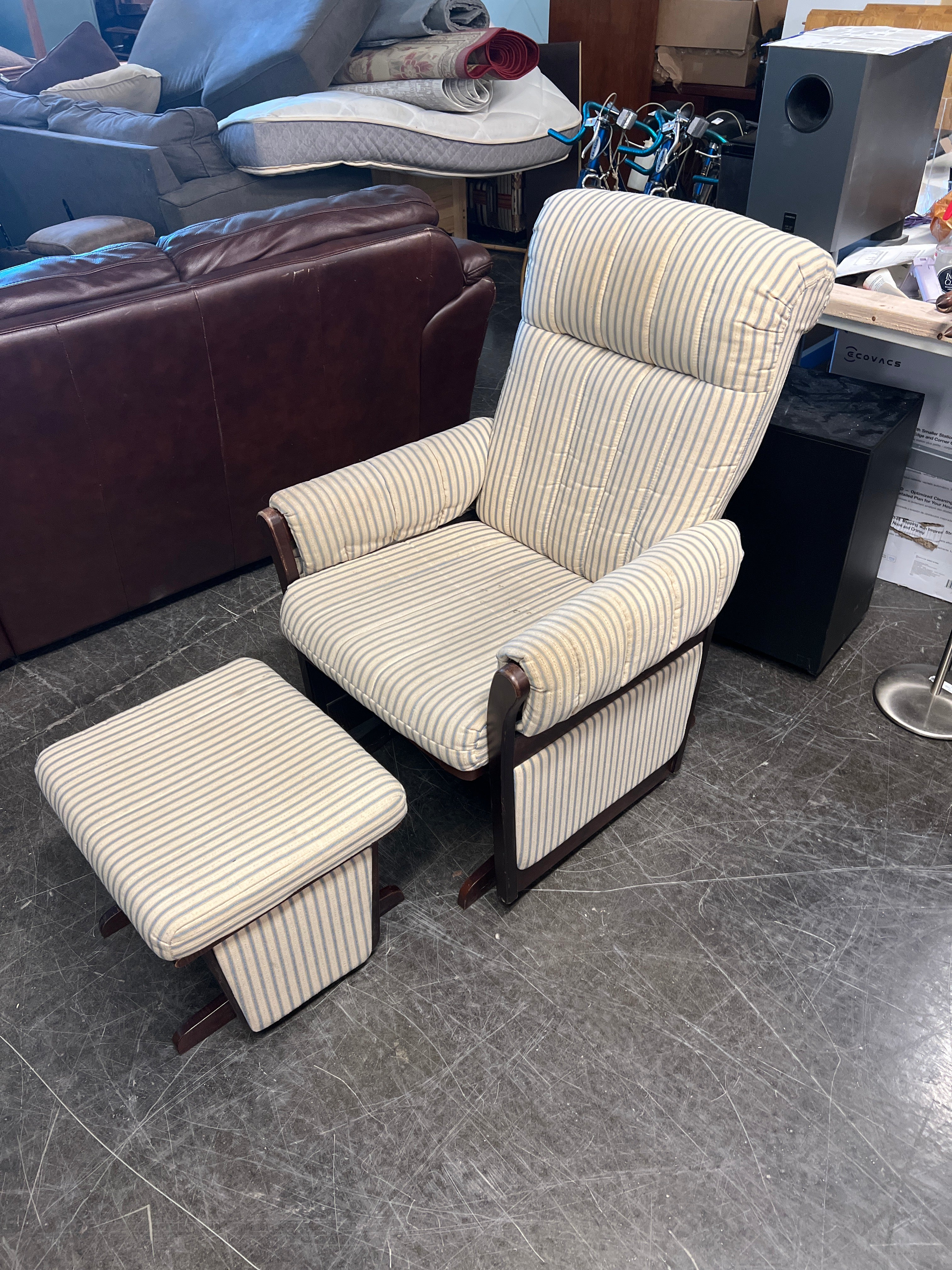 Dutailier White Striped Glider Chair