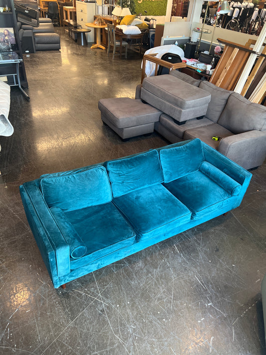 Teal Three Seat Velvet Sofa