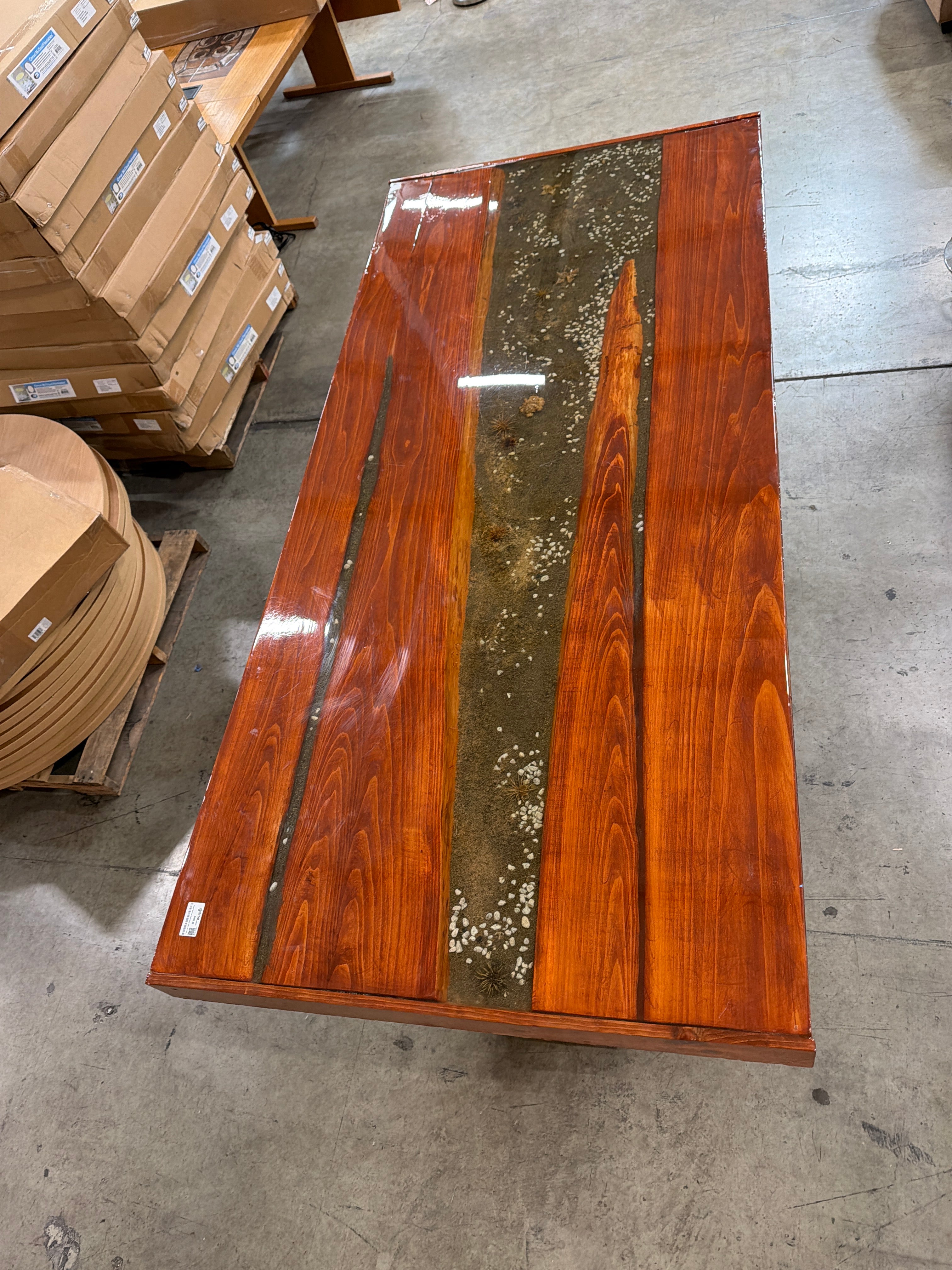 Unique Wood and Resin Dining Table with Pedestal Base