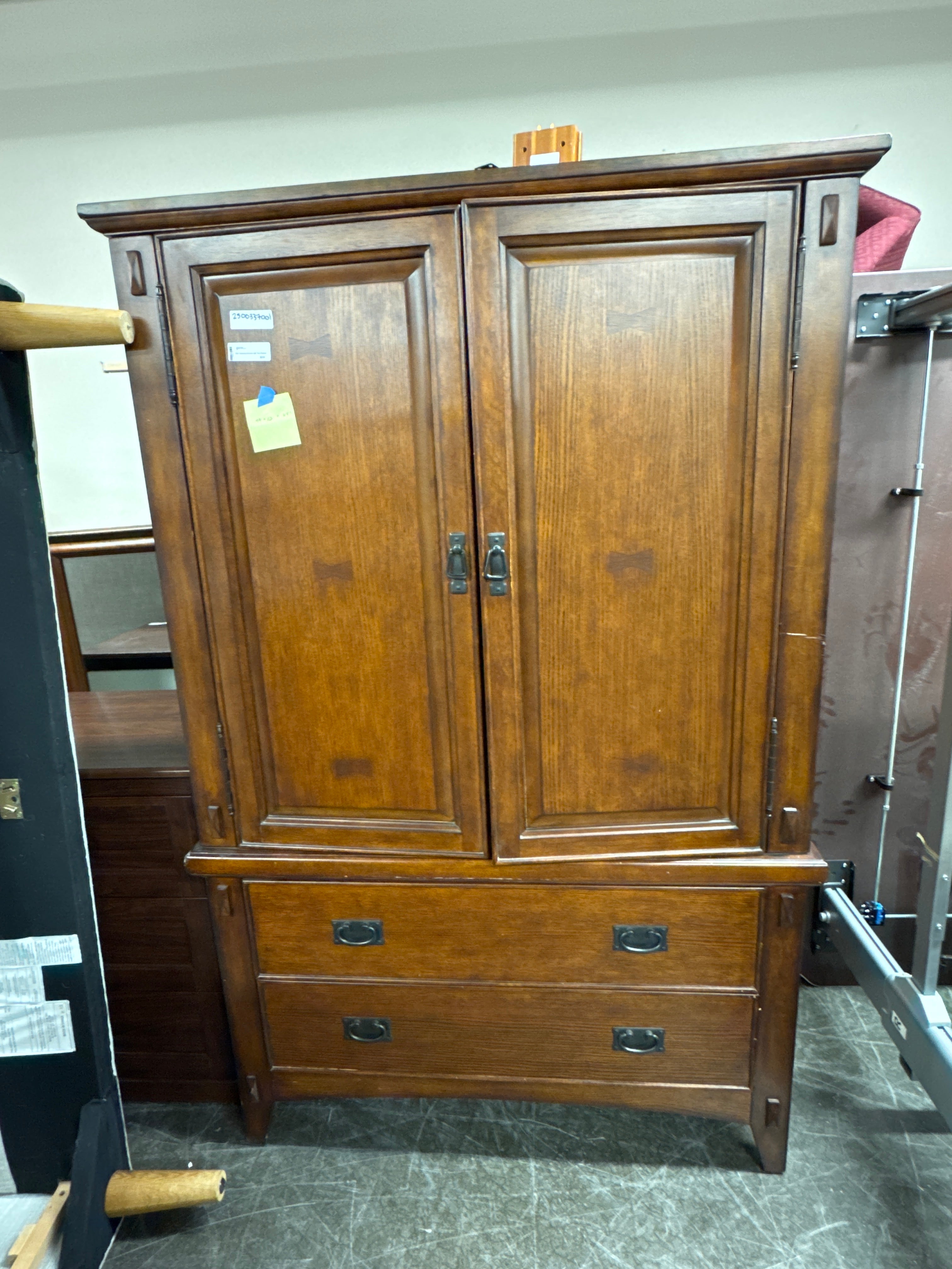 Rich Hardwood Armoire with Two Drawers with Inlay Bow Tie Design