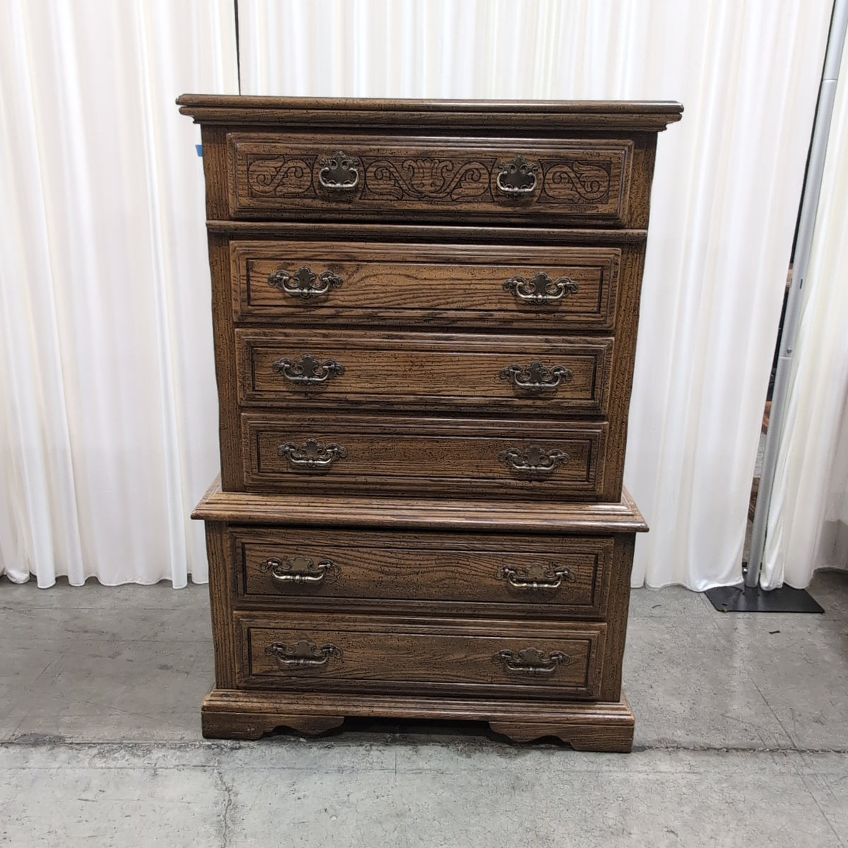 Traditional Hardwood Tall Dresser with Ornate Brass Hardware
